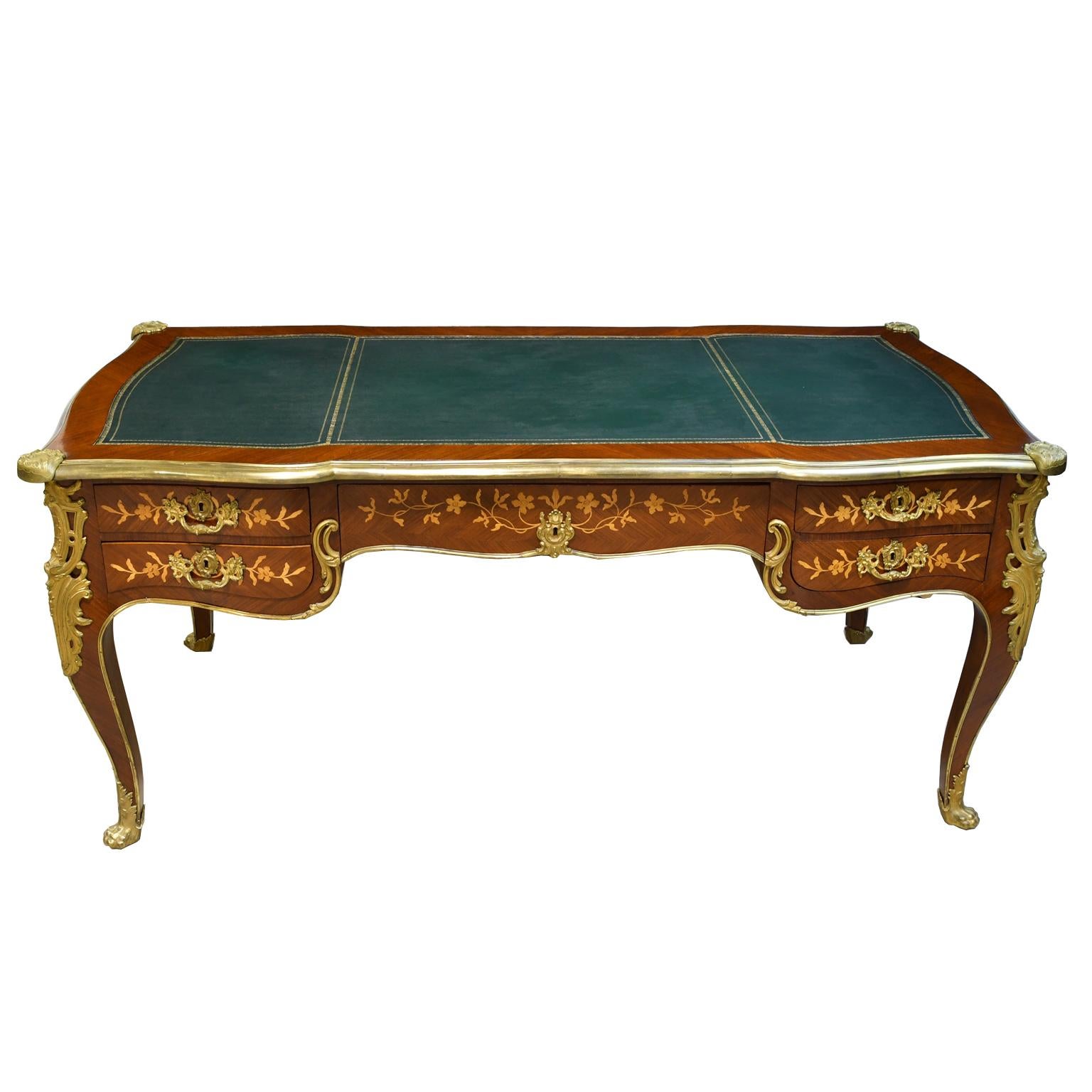 Gilt French Bureau Plat with Parquetry, Marquetry and Ormolu, circa 1910