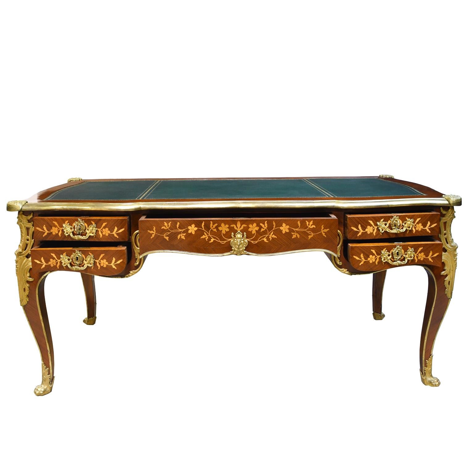 French Bureau Plat with Parquetry, Marquetry and Ormolu, circa 1910 In Good Condition In Miami, FL