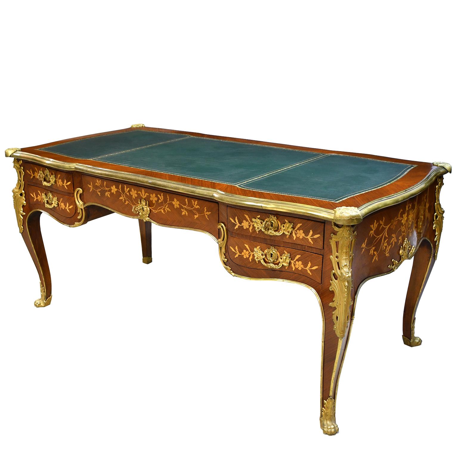 20th Century French Bureau Plat with Parquetry, Marquetry and Ormolu, circa 1910