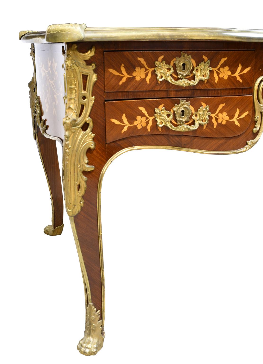 French Bureau Plat with Parquetry, Marquetry and Ormolu, circa 1910 1