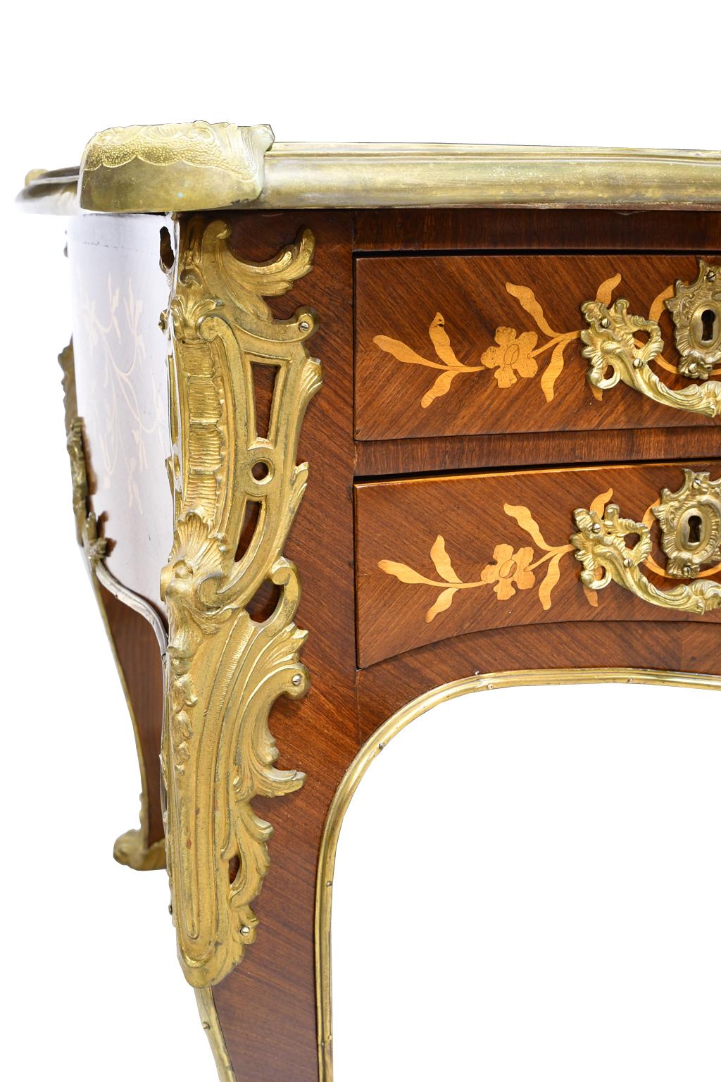 French Bureau Plat with Parquetry, Marquetry and Ormolu, circa 1910 2