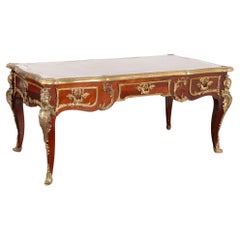 French Bureau Plat Writing Desk with Brass Ormolu, circa 1960
