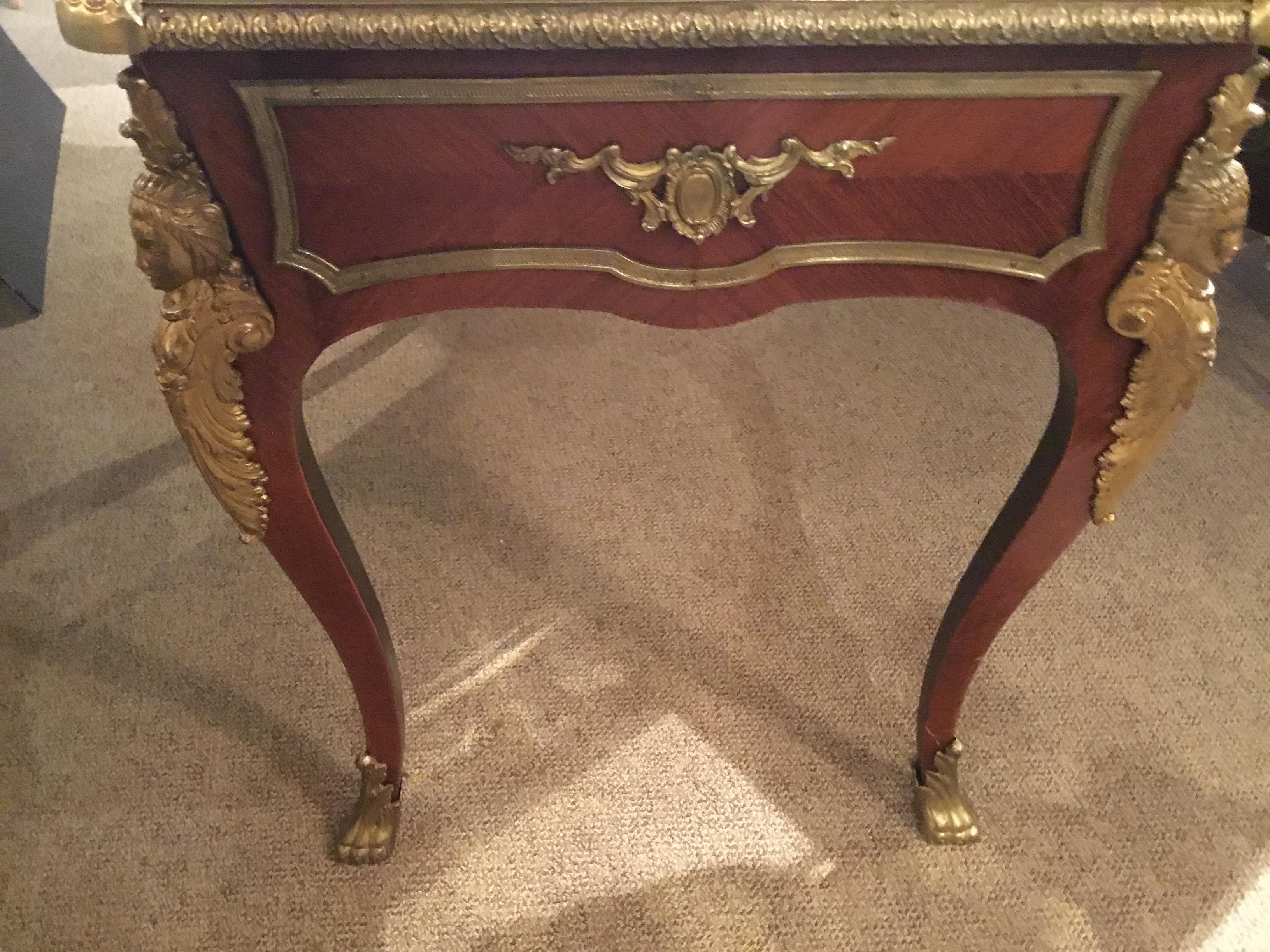 Walnut French Bureauplatt/Desk with Bronze Mounts with Leather Top and 1 Drawer