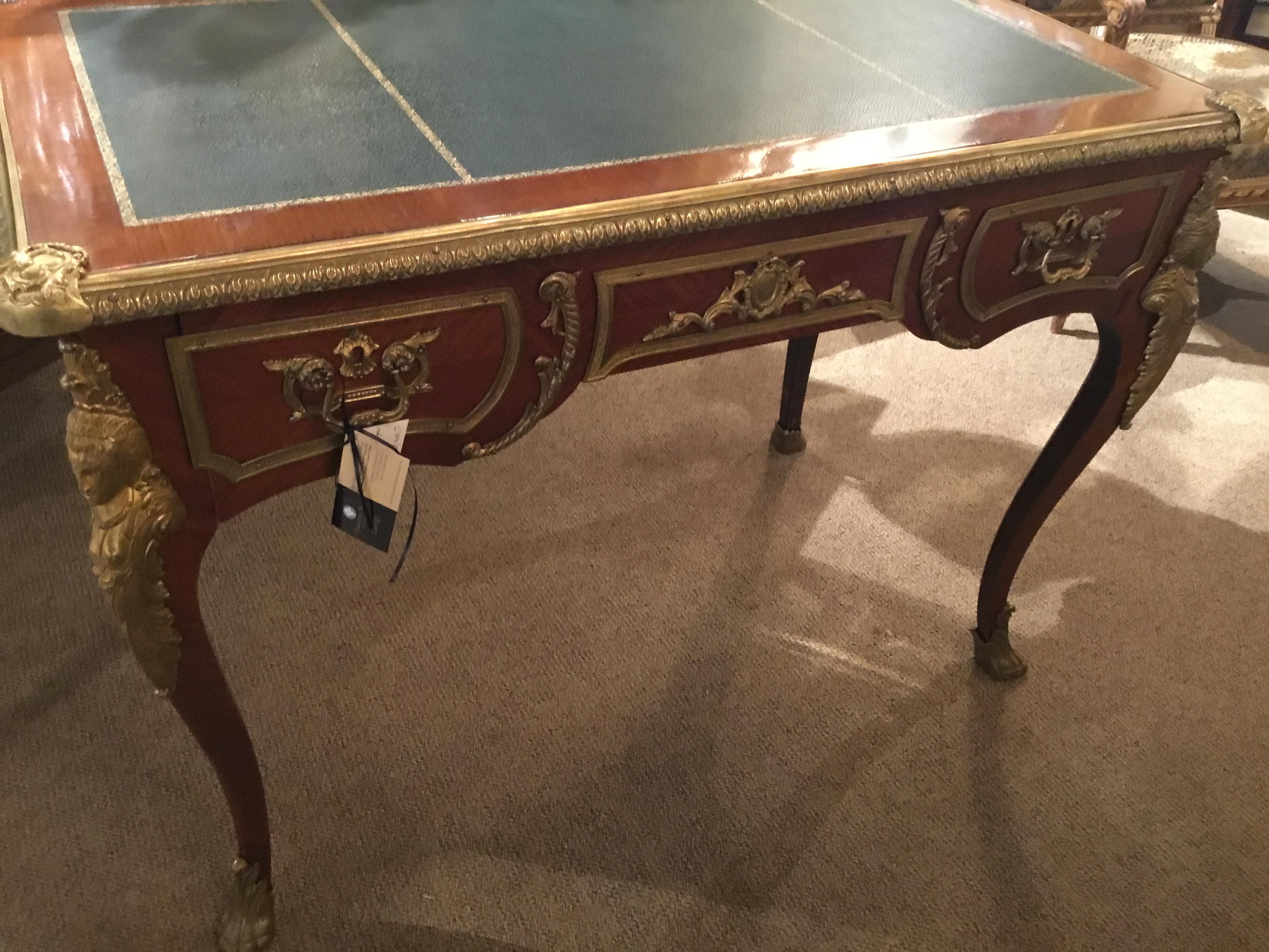 French Bureauplatt/Desk with Bronze Mounts with Leather Top and 1 Drawer In Good Condition In Houston, TX
