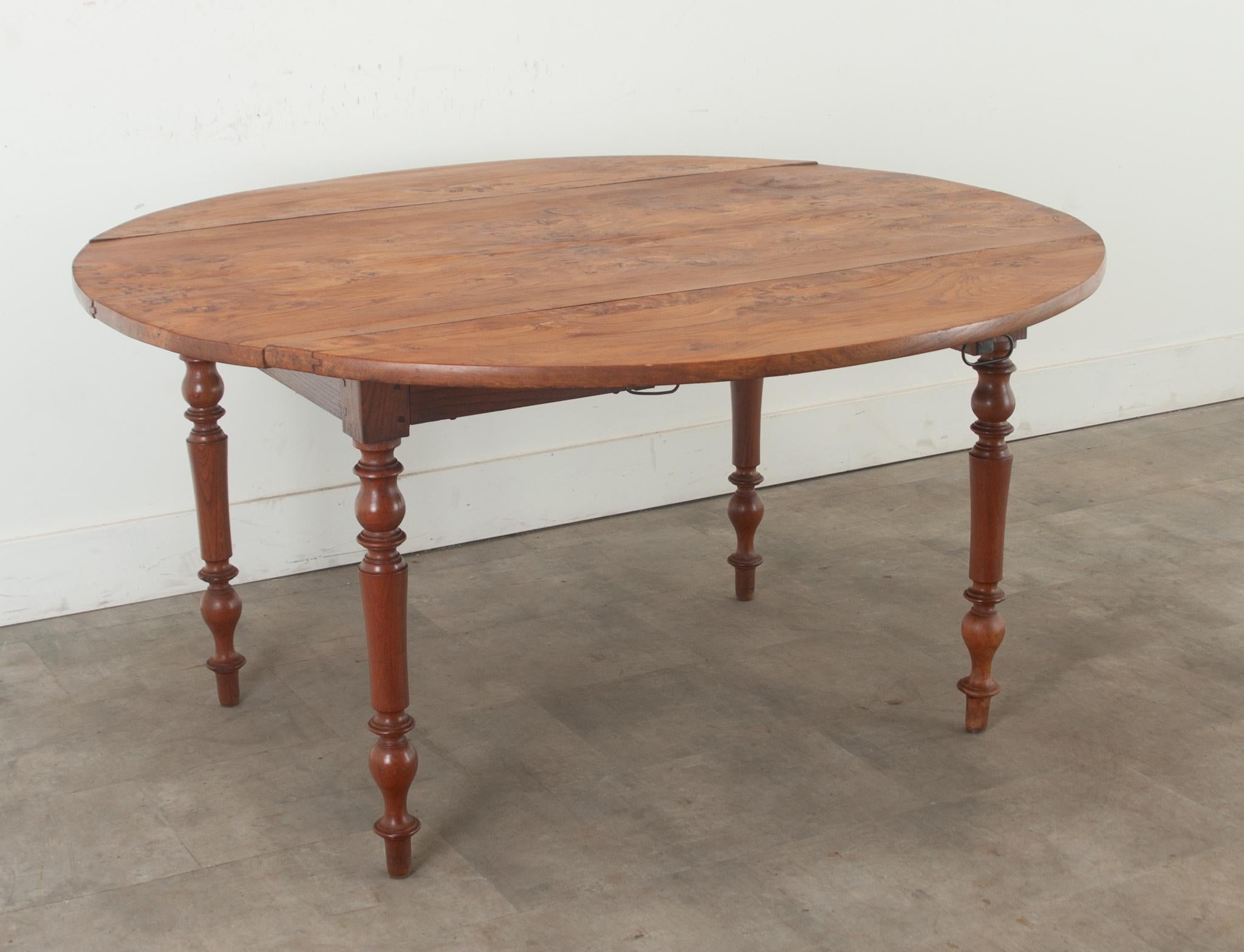 French Burl Fruitwood Drop Leaf Dining Table For Sale 5