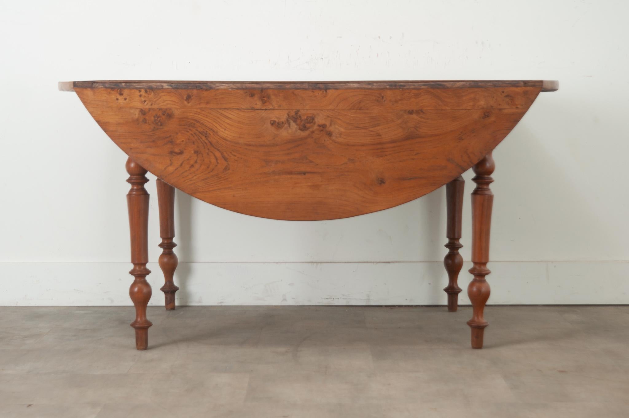 French Burl Fruitwood Drop Leaf Dining Table For Sale 8