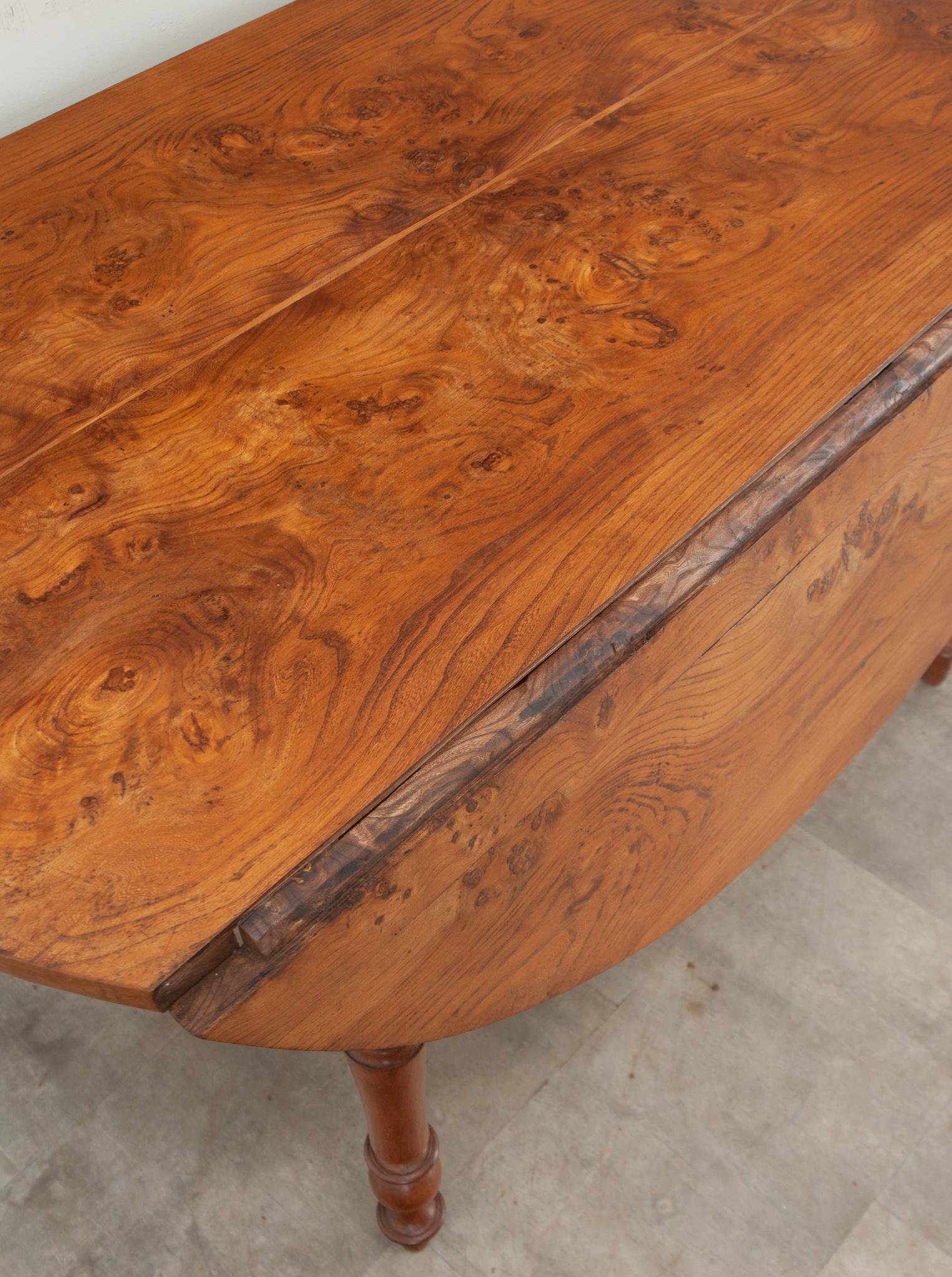 French Burl Fruitwood Drop Leaf Dining Table For Sale 9