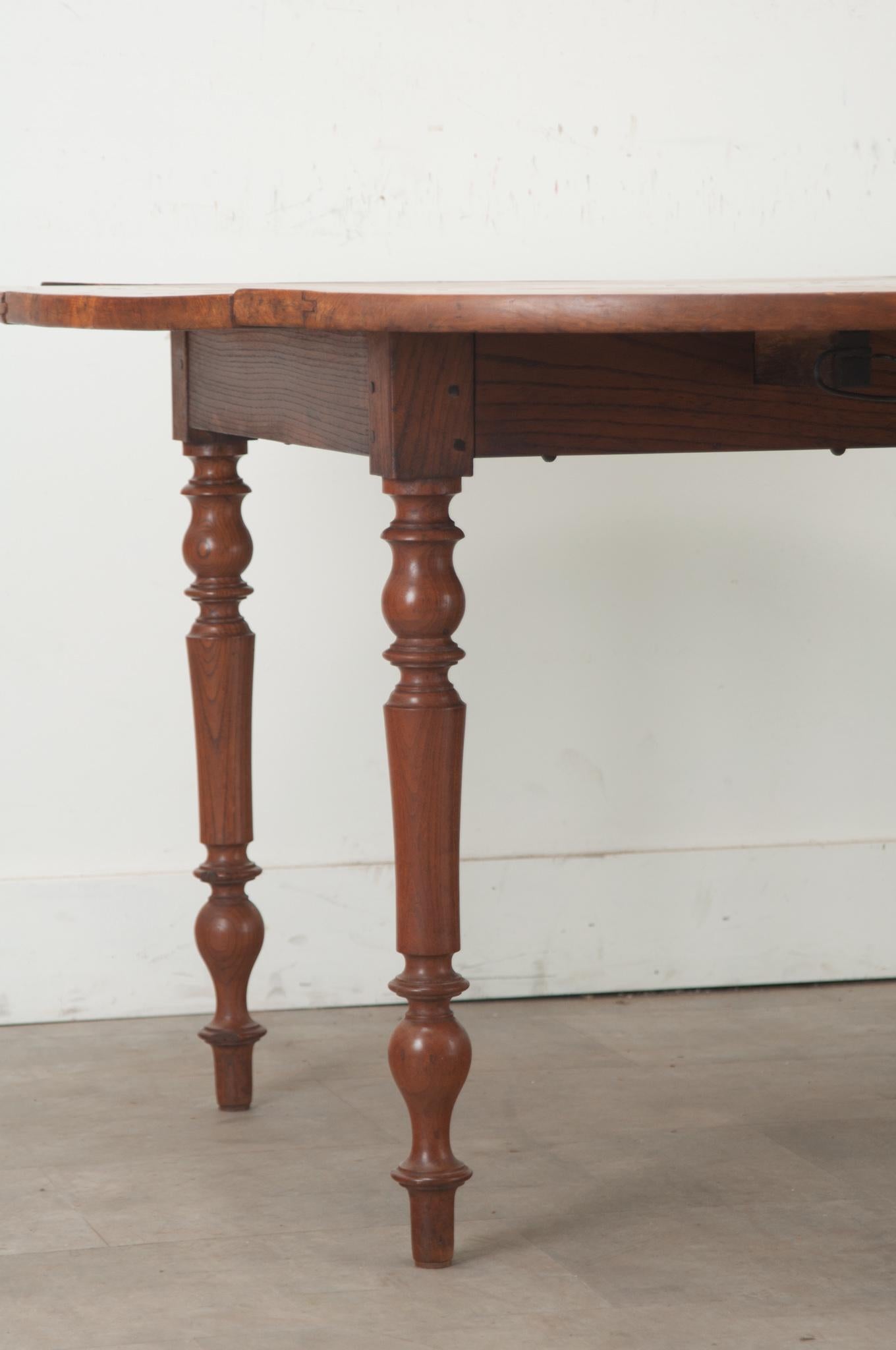 French Burl Fruitwood Drop Leaf Dining Table For Sale 1