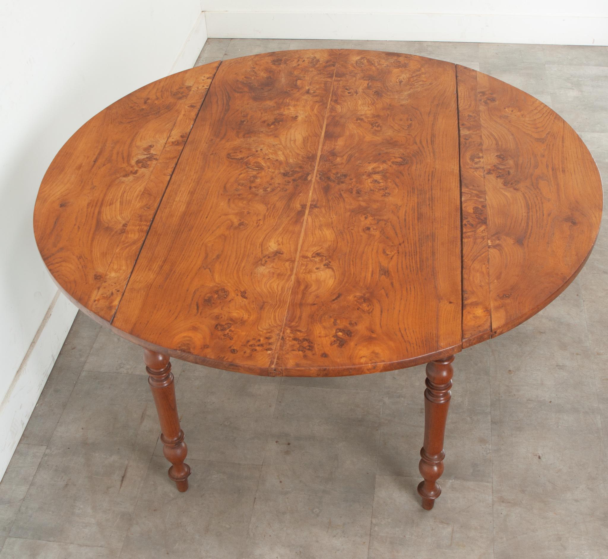 French Burl Fruitwood Drop Leaf Dining Table For Sale 3