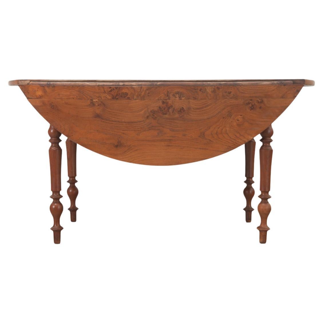 French Burl Fruitwood Drop Leaf Dining Table For Sale