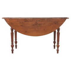 Used French Burl Fruitwood Drop Leaf Dining Table
