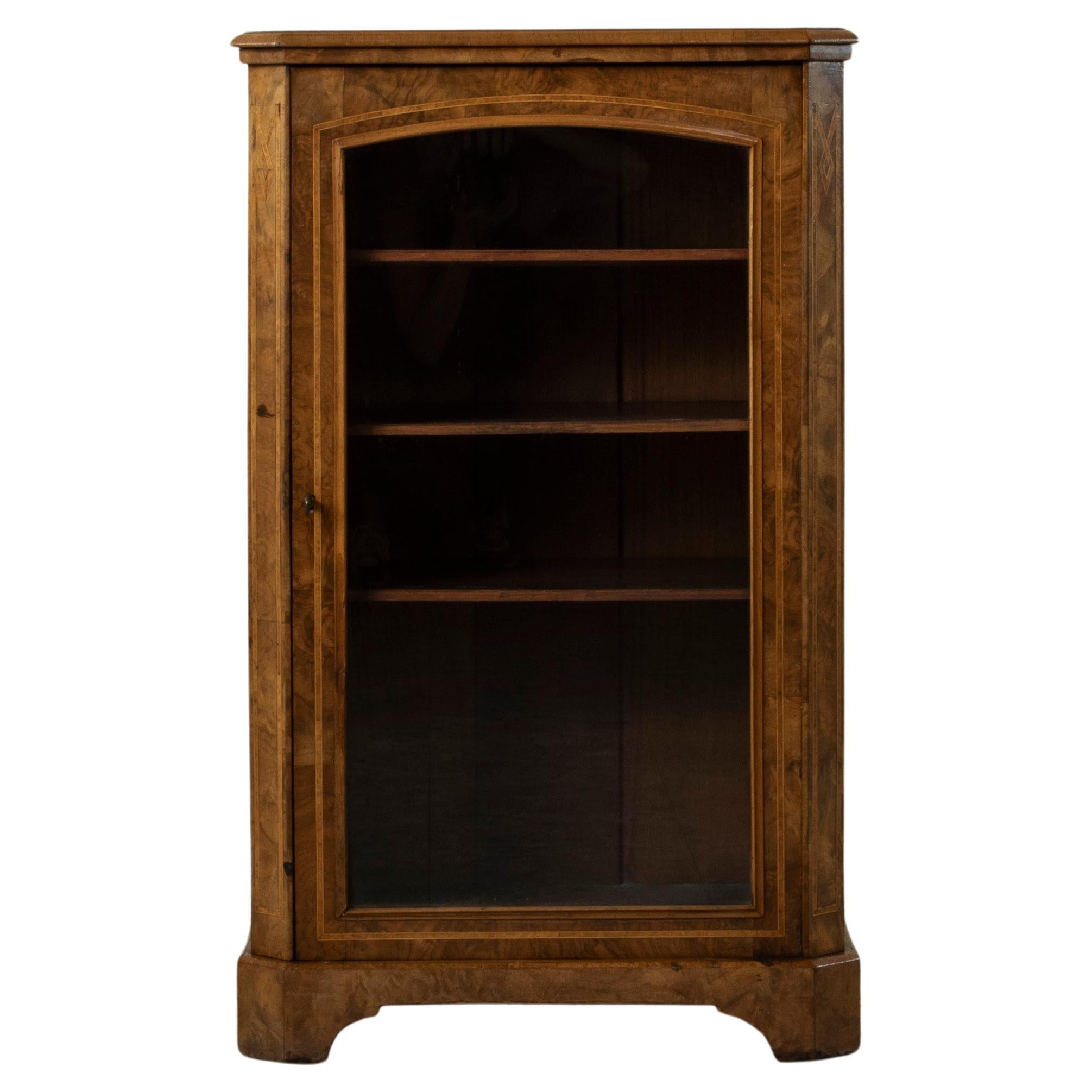 French Burl Walnut and Lemonwood Marquetry Vitrine or Cabinet, circa 1900 For Sale