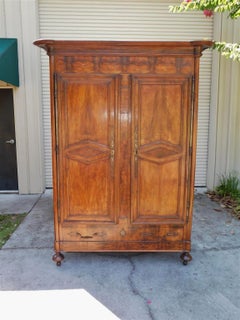 French Burl Walnut Book Matched Hinged Armoire with Original Bun Feet, C. 1790