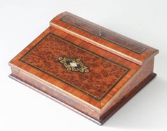 French Burl Walnut Veneer Writing Slope Case, Napoleon III, 19th Century