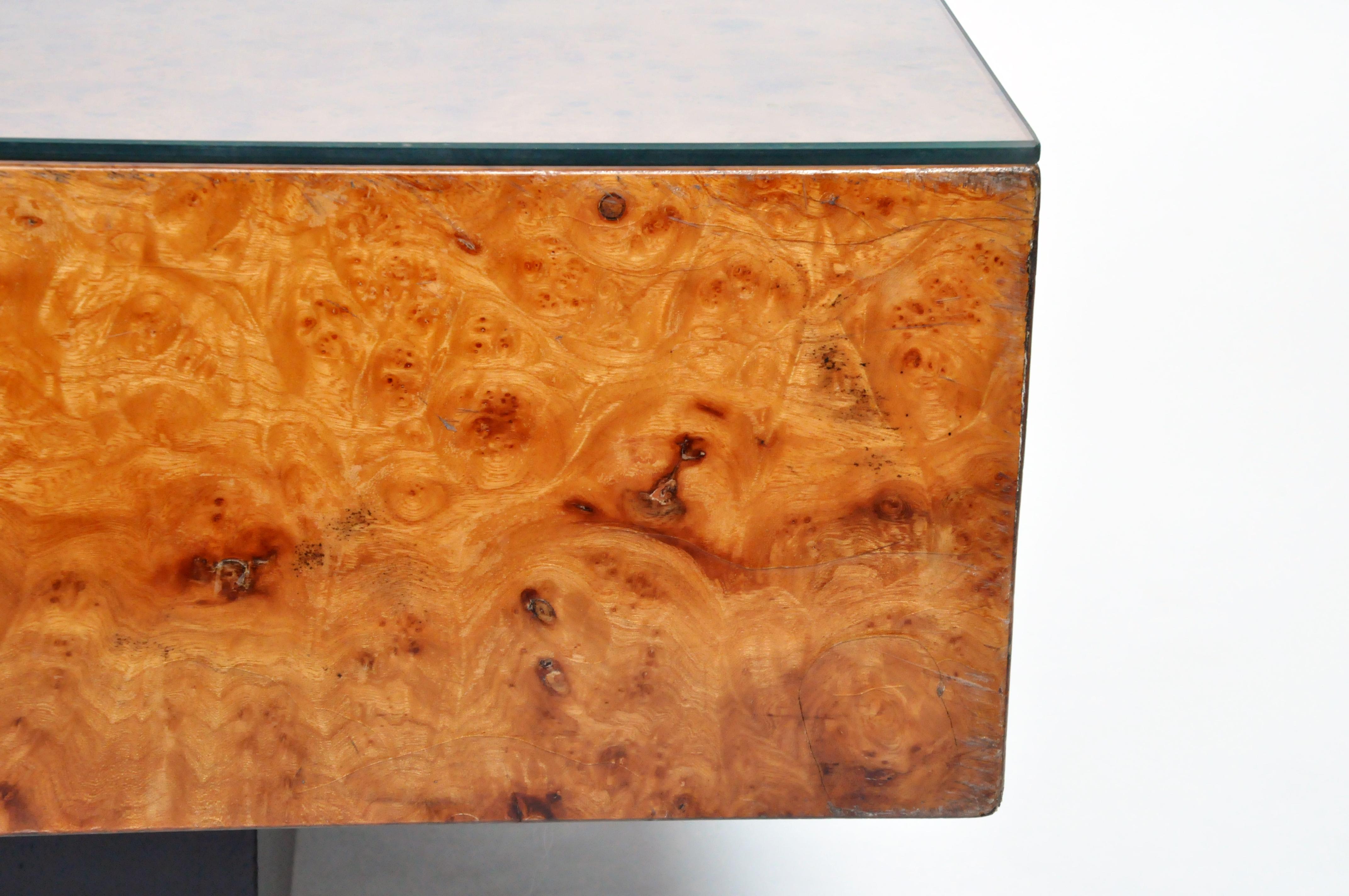 French Burl Wood Table with Two Drawers 2