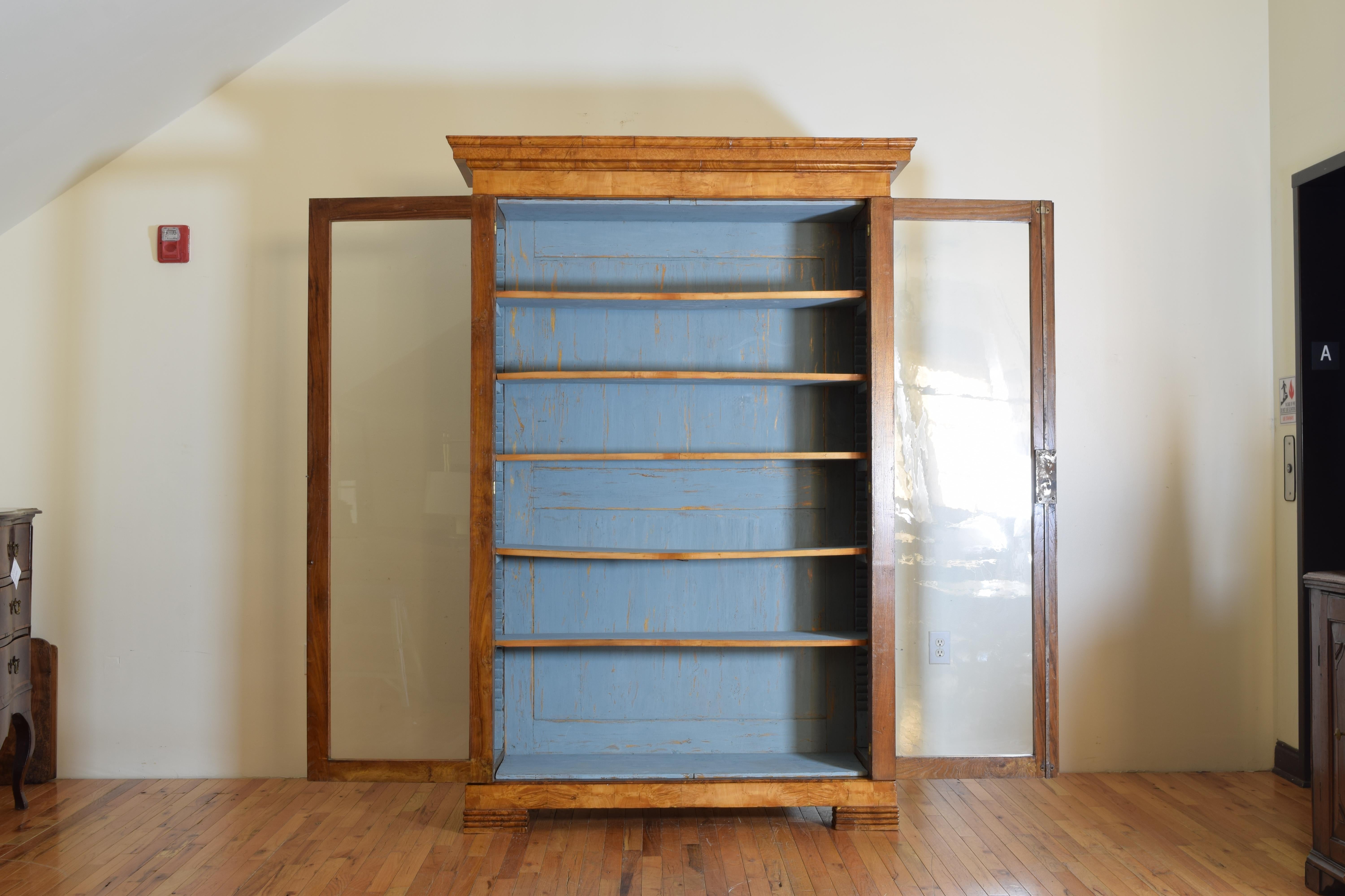 19th Century French Burled Maple Veneered Glass-Door Cabinet, circa 1840