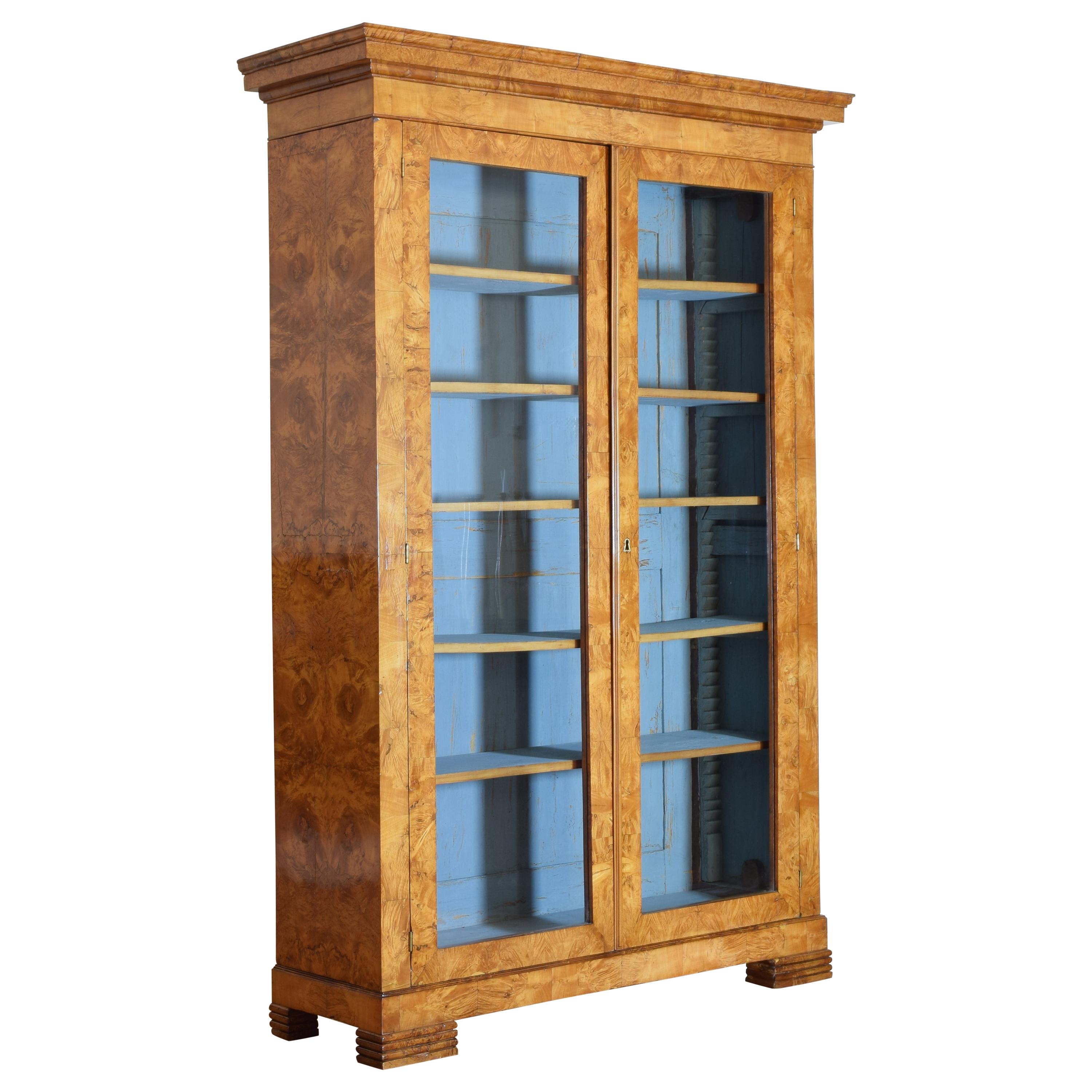 French Burled Maple Veneered Glass-Door Cabinet, circa 1840