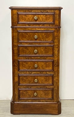 French Burled Walnut and Marble Bedside Commode Cabinet, 19th Century