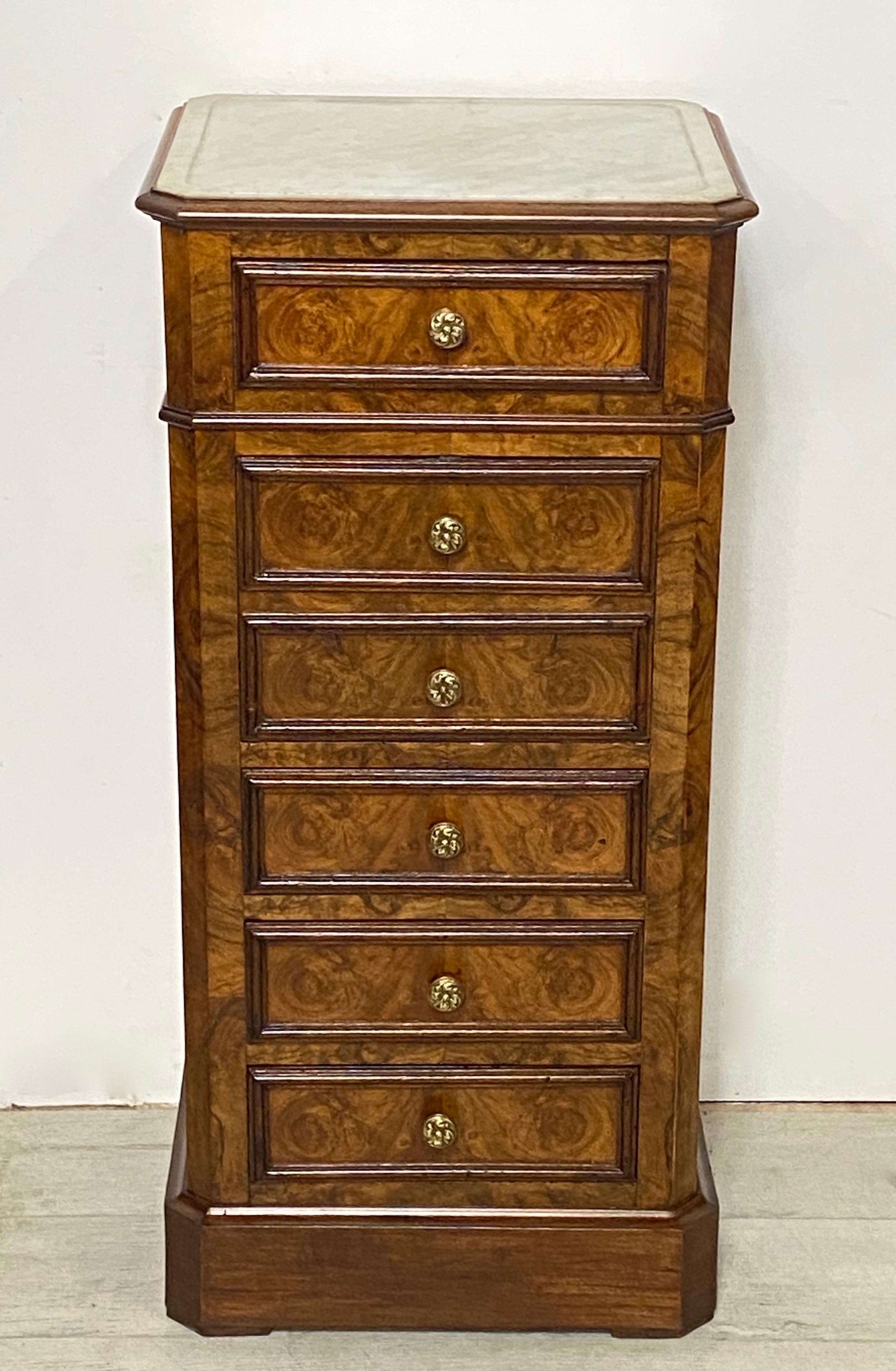 French Burled Walnut and Marble Bedside Commode Cabinet, 19th Century 3