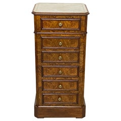 French Burled Walnut and Marble Bedside Commode Cabinet, 19th Century