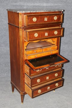 French Burled Walnut Louis XVI Directoire Semanier Dresser Secretary Desk