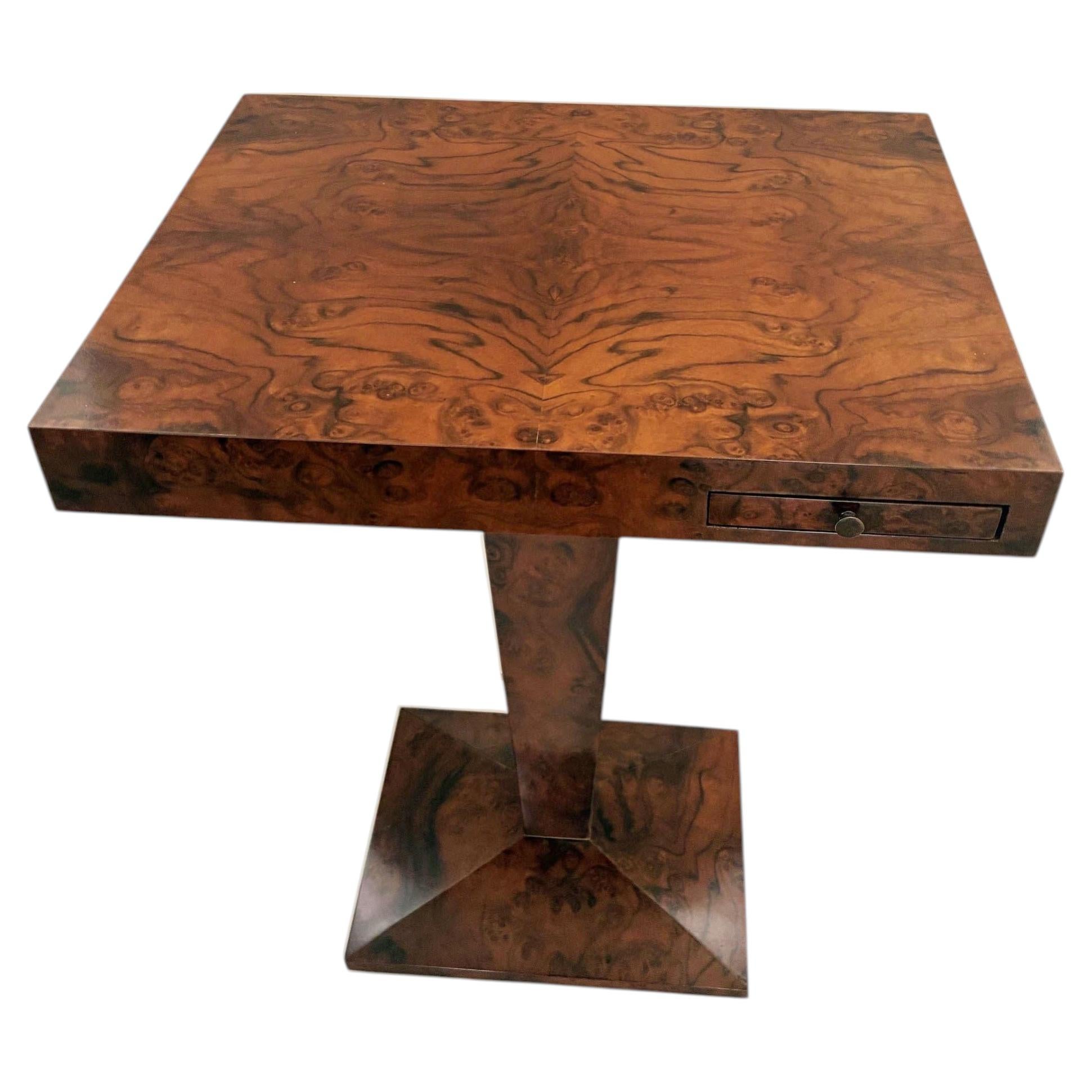 French Burled Walnut Side Table Attributed Jean Michael Frank, Rectangular. For Sale