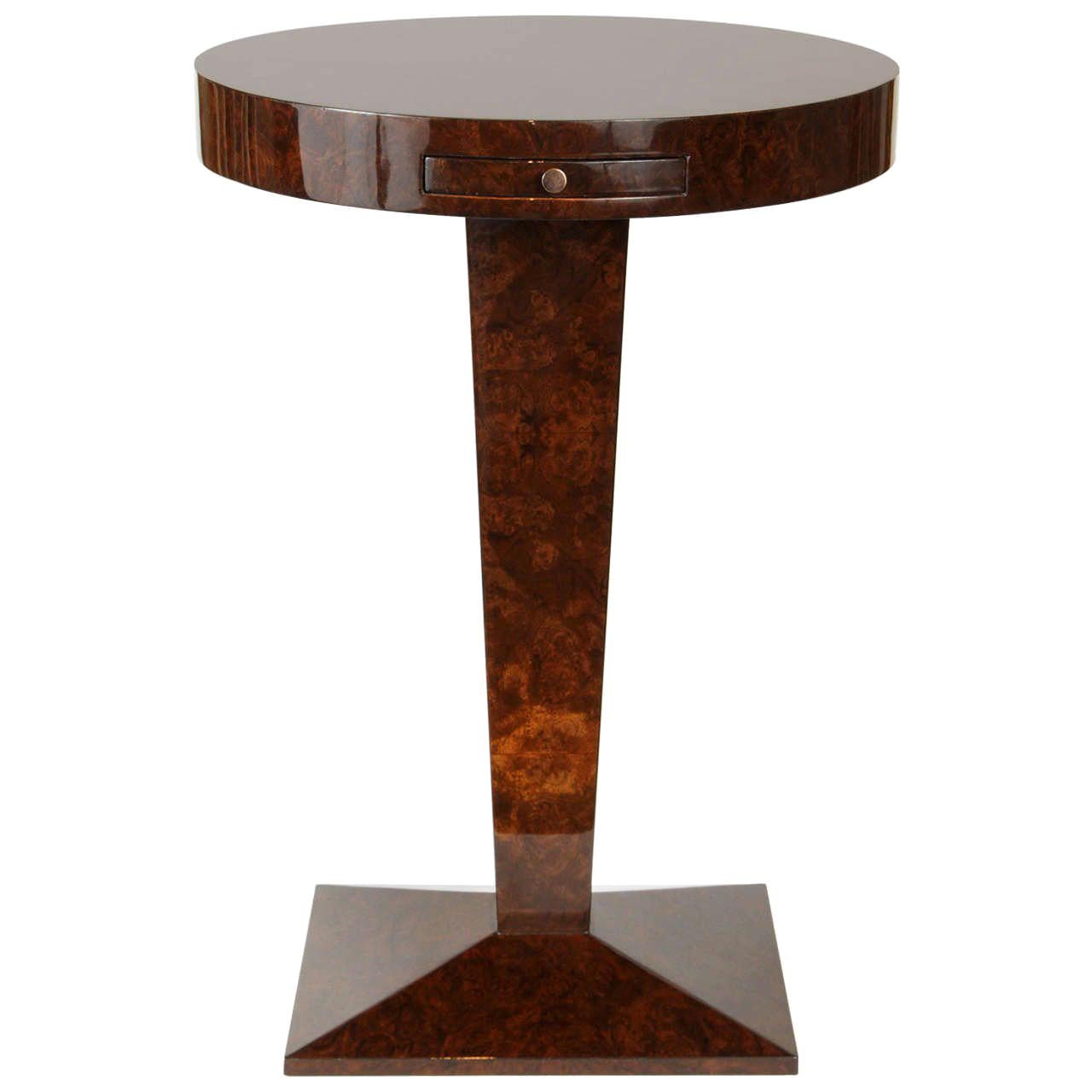 Round and Square French Burled Walnut Side Tables  For Sale