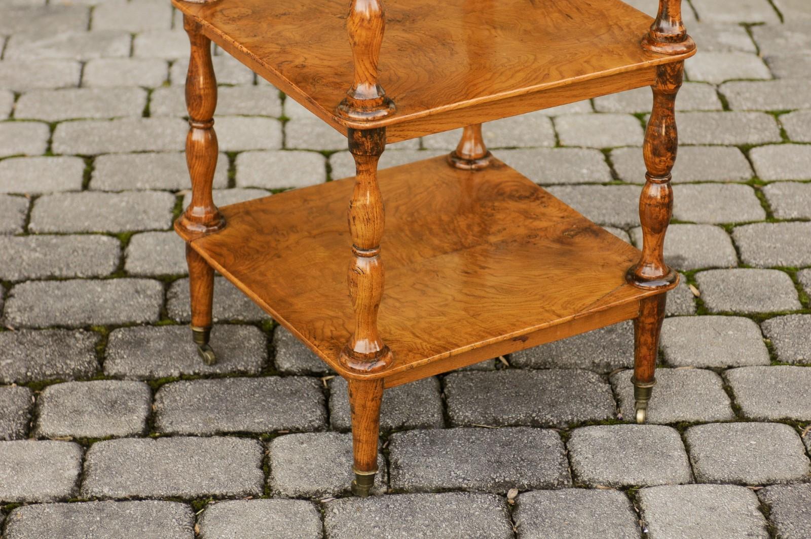 French Burled Walnut Three-Tiered Trolley with Butterfly Veneer, circa 1870 For Sale 1