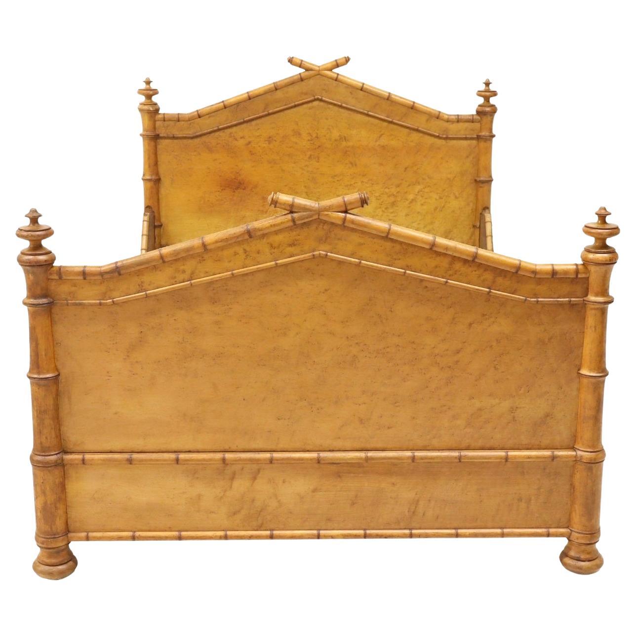 Neoimpero Letto francese in radica e finto bambù di Maison Krieger in vendita