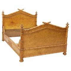 French Burlwood and Faux Bamboo Bed by Maison Krieger