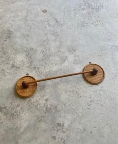 Mid-20th Century French Burnt Bamboo Wall-Mounted Towel Rack