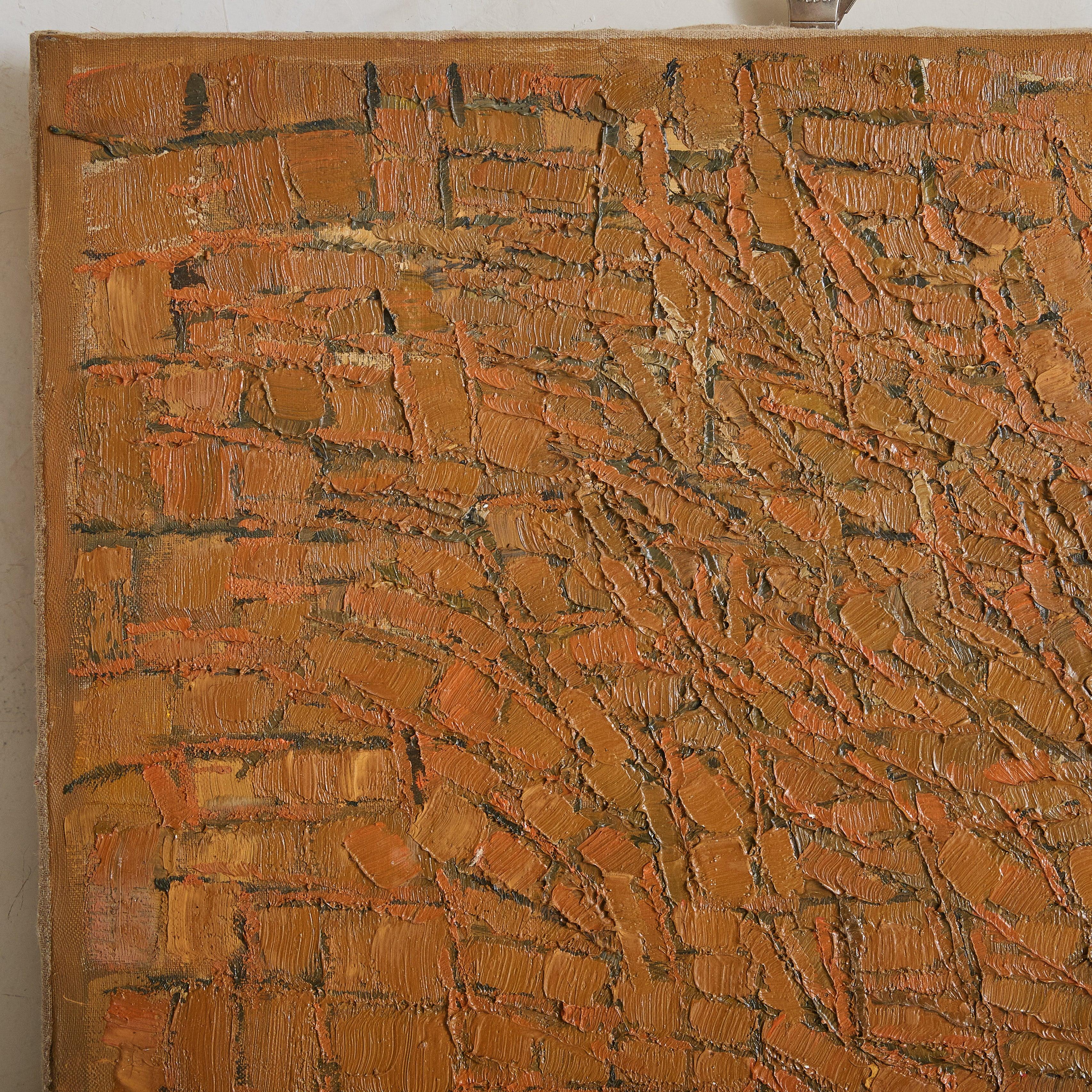 French Burnt Orange Oil on Canvas Painting by Pierre Coquet, 1960s Bon état - En vente à Chicago, IL