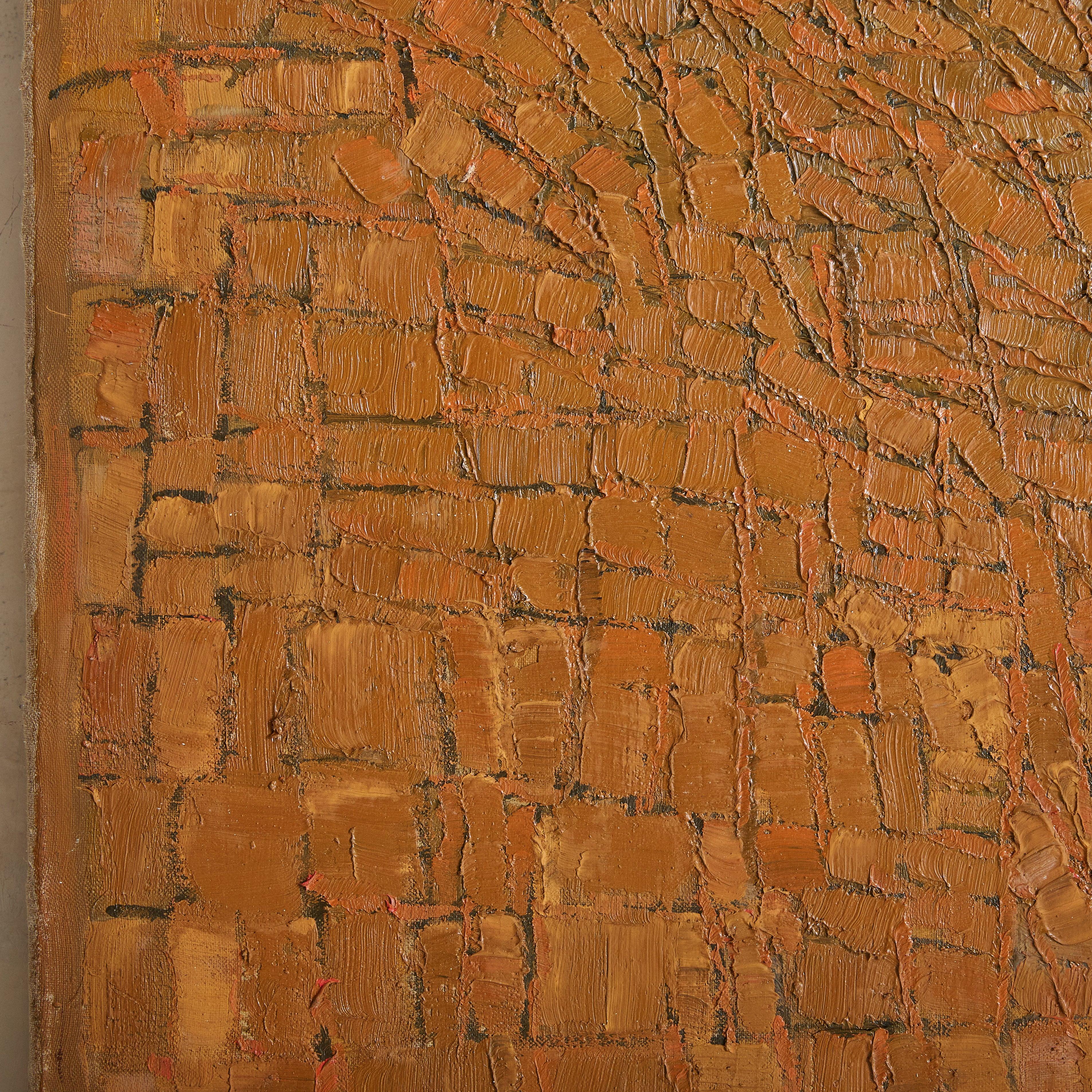 Milieu du XXe siècle French Burnt Orange Oil on Canvas Painting by Pierre Coquet, 1960s en vente