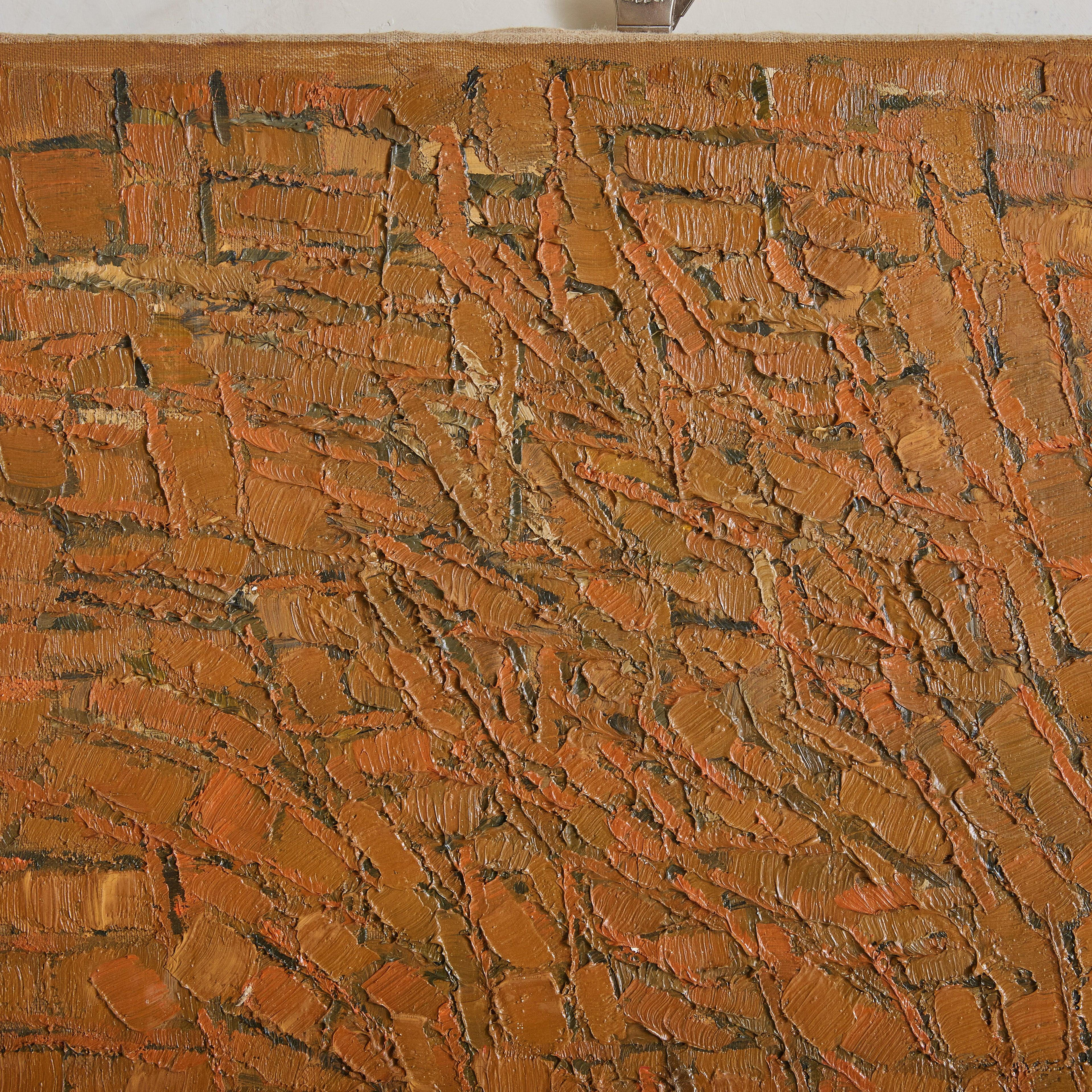 Toile French Burnt Orange Oil on Canvas Painting by Pierre Coquet, 1960s en vente