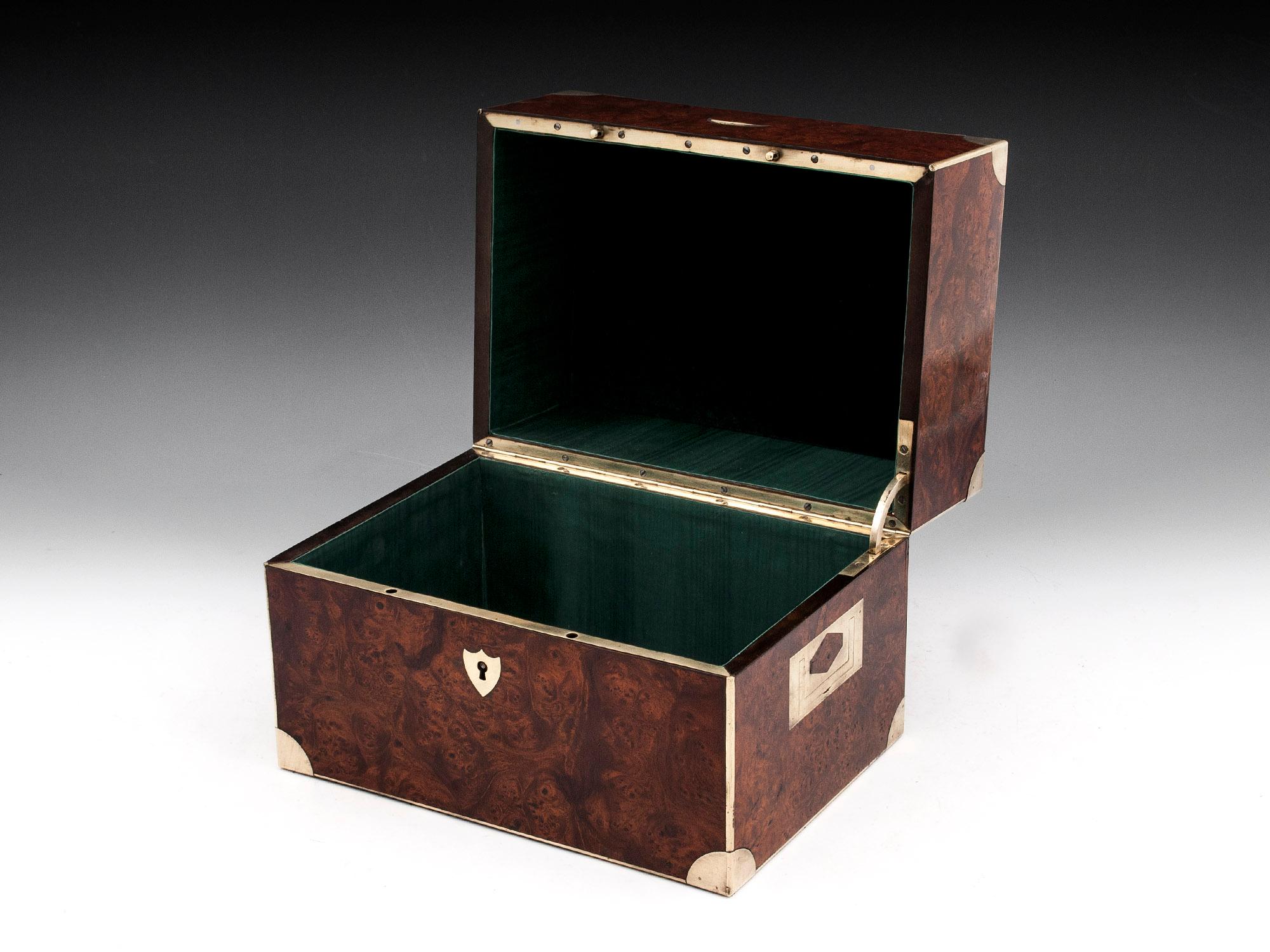 French Burr Elm Brass Silk Lined Jewelry Box, 19th Century 8