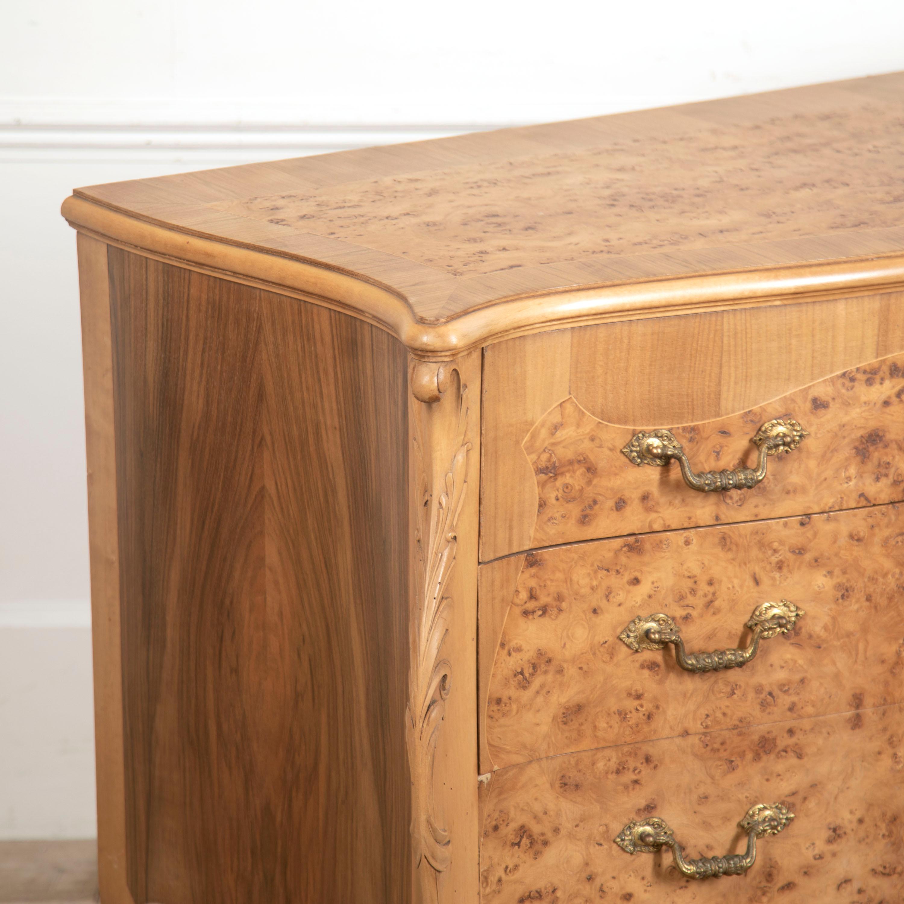 Country French Burr Walnut Commode For Sale