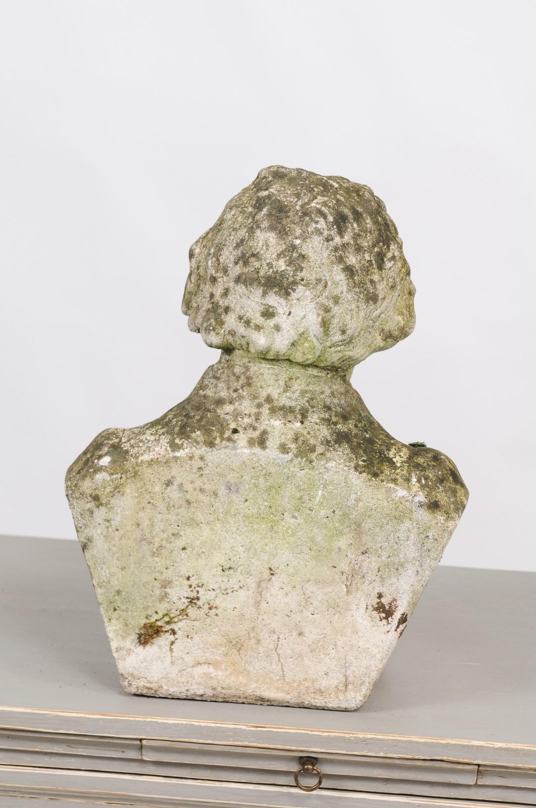 French Bust Sculpture of Ludwig van Beethoven with Moss, Early 20th Century 1