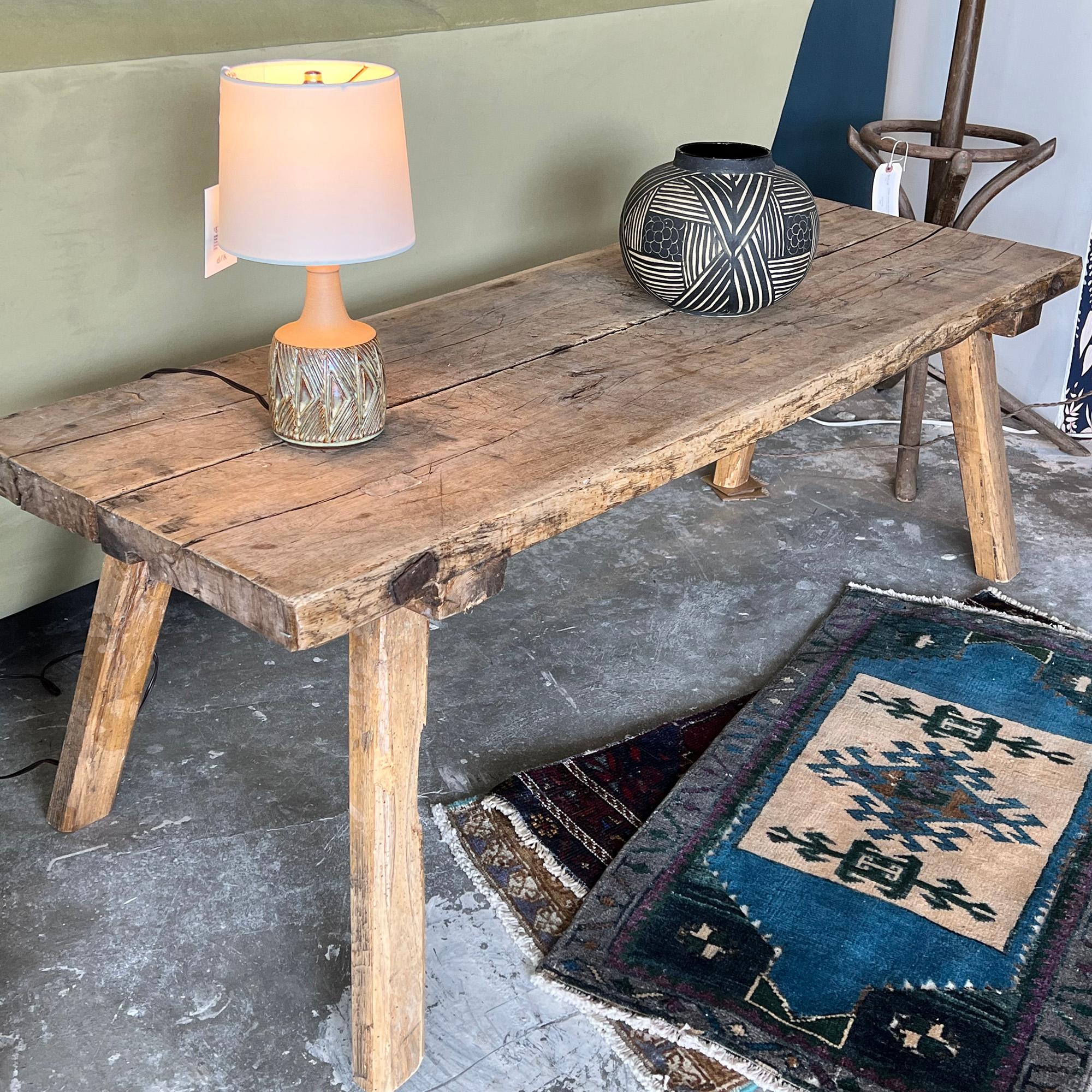 This incredibly beautiful French butcher block coffee table is a very unique piece. It has a vintage look with beautiful wear, showing the previous use in his early years. Butcher block tables are hard to come by, so grab it while you can!.