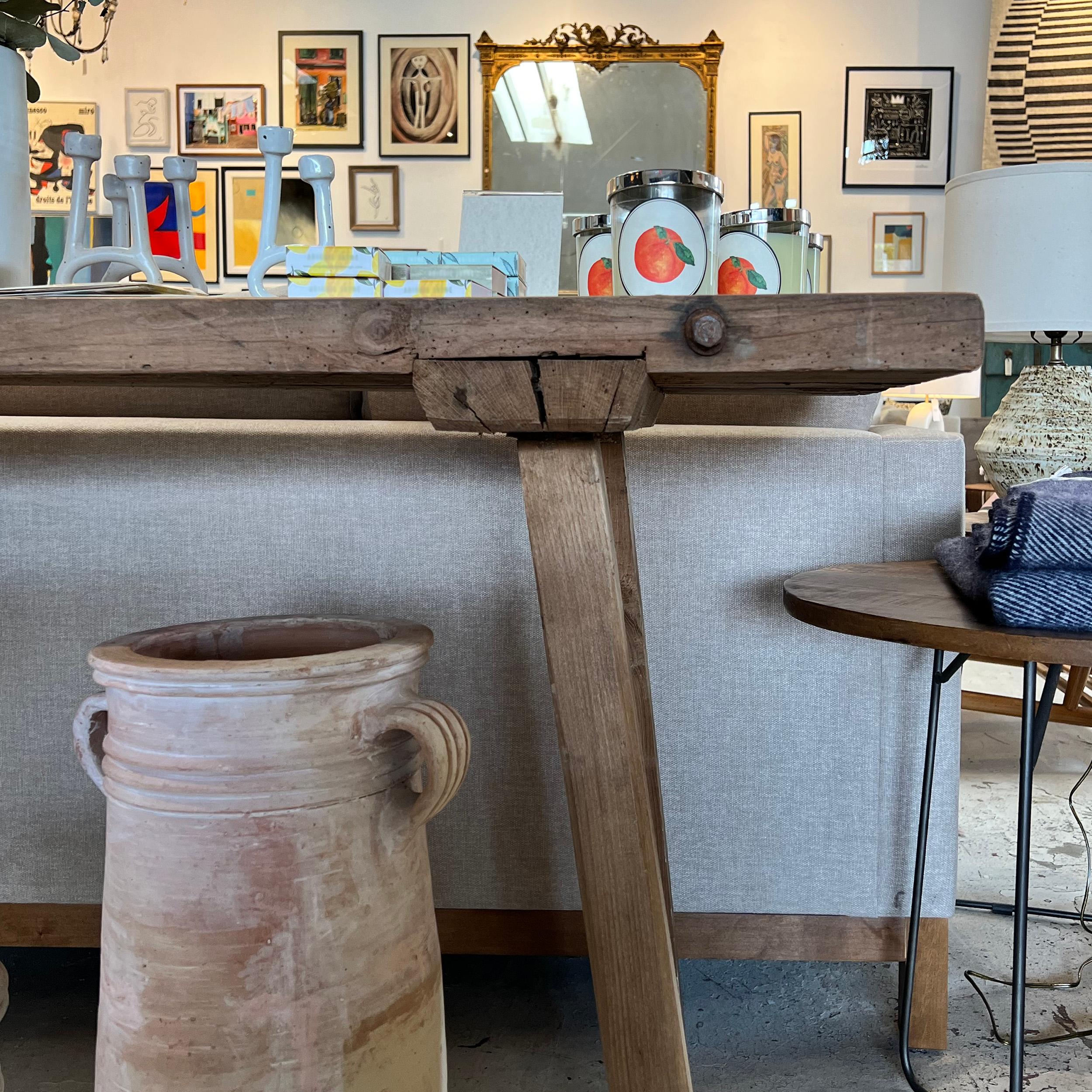 French Butcher Block Console Table In Fair Condition For Sale In Los Angeles, CA