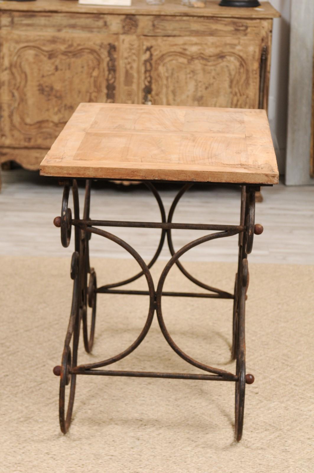 French Butcher Table with Scrolled Iron Base and Wooden Top, Late 19th Century 5