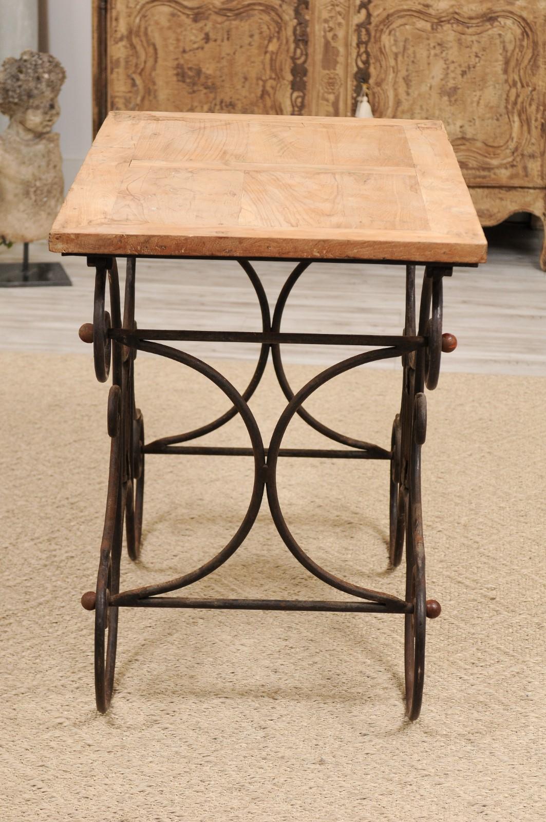 French Butcher Table with Scrolled Iron Base and Wooden Top, Late 19th Century 6