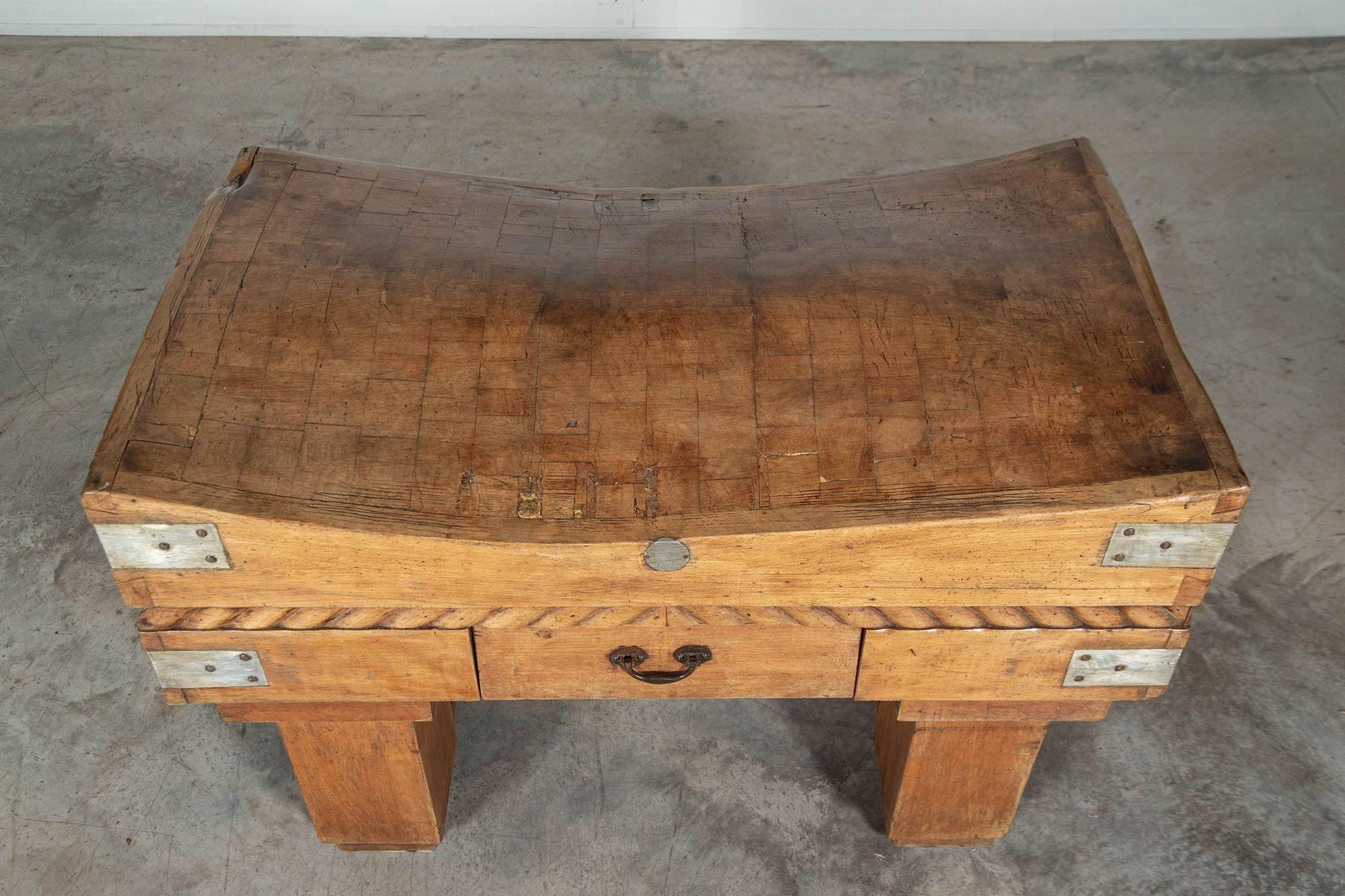 French Butchers Block on Original Stand, Beech, Brown, Early 20th Century For Sale 4