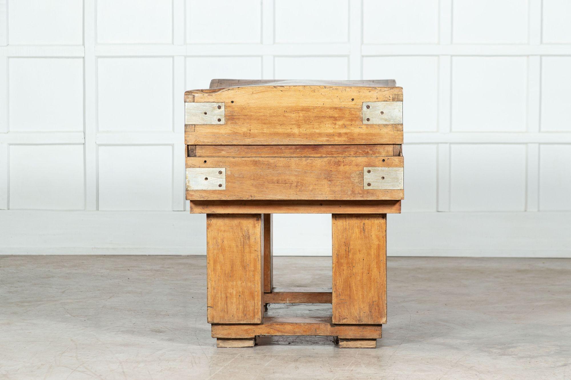 French Butchers Block on Original Stand, Beech, Brown, Early 20th Century For Sale 1