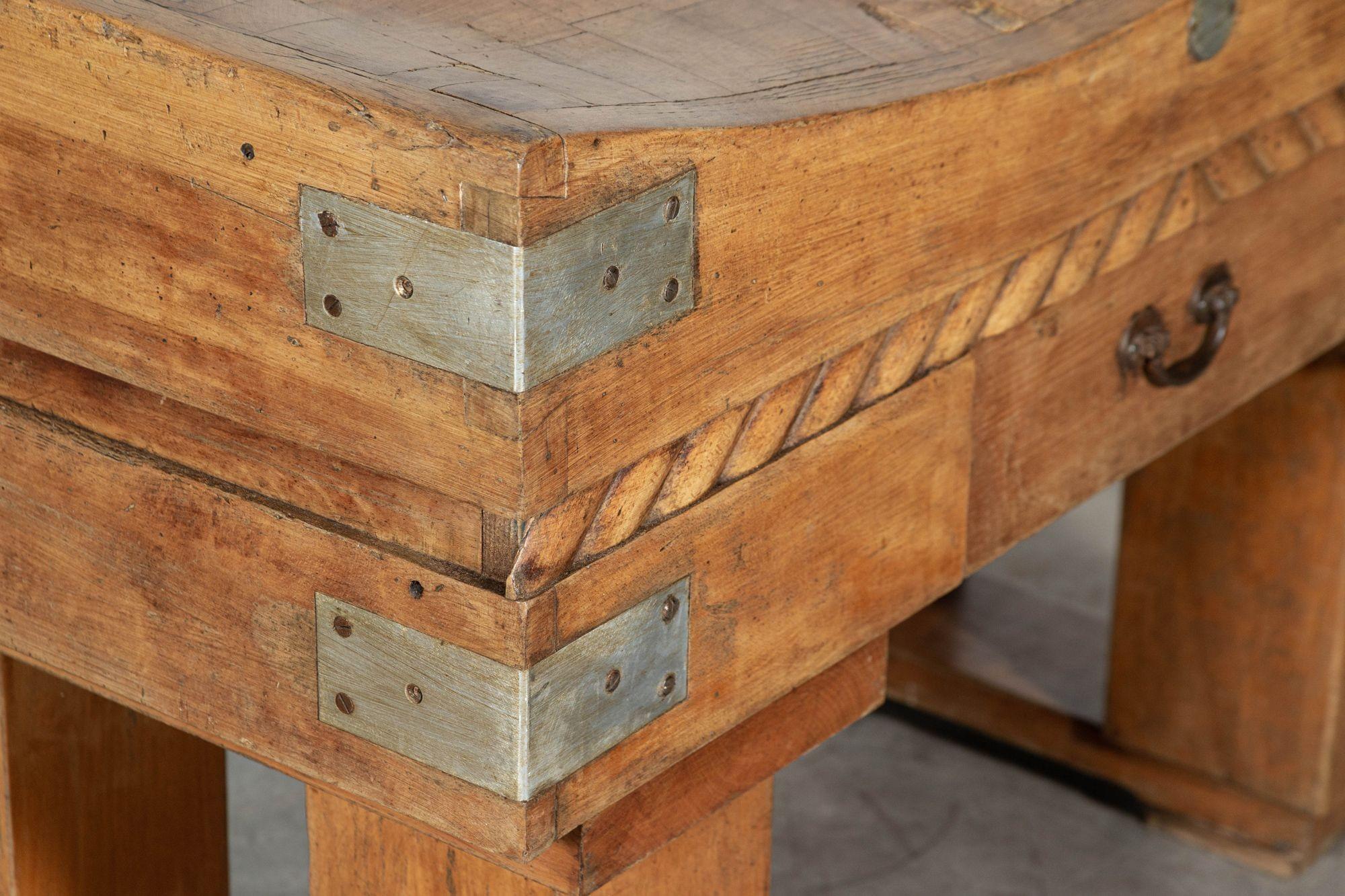 French Butchers Block on Original Stand, Beech, Brown, Early 20th Century For Sale 2