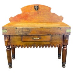 Antique French Butcher’s Block Table With Bull’s Head Mount -Kitchen Island or Sideboard