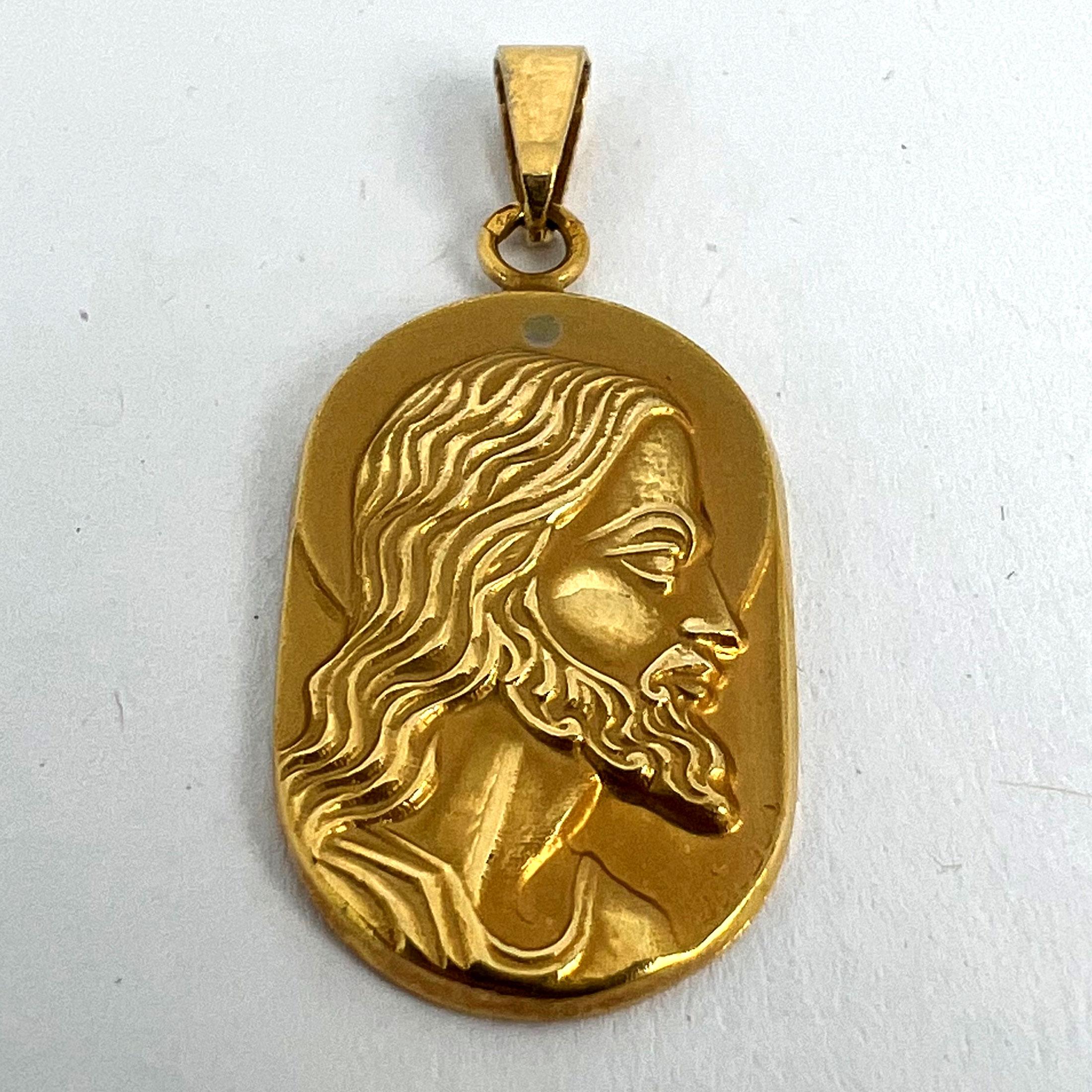 French Butsch 18K Yellow Gold Jesus Christ Medal Charm Pendant For Sale 9
