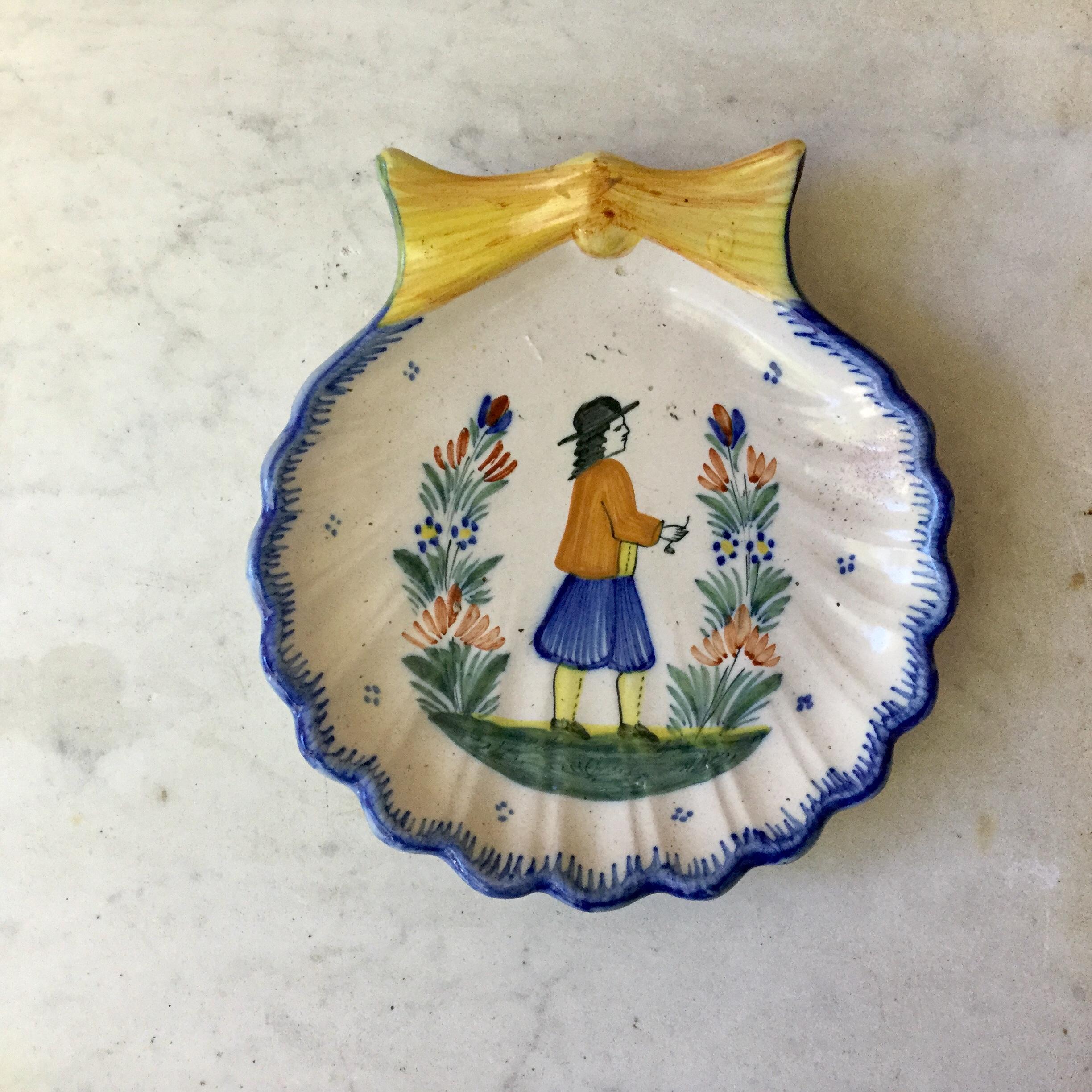 French Butter Dish with Man Playing Bagpipe Quimper 2