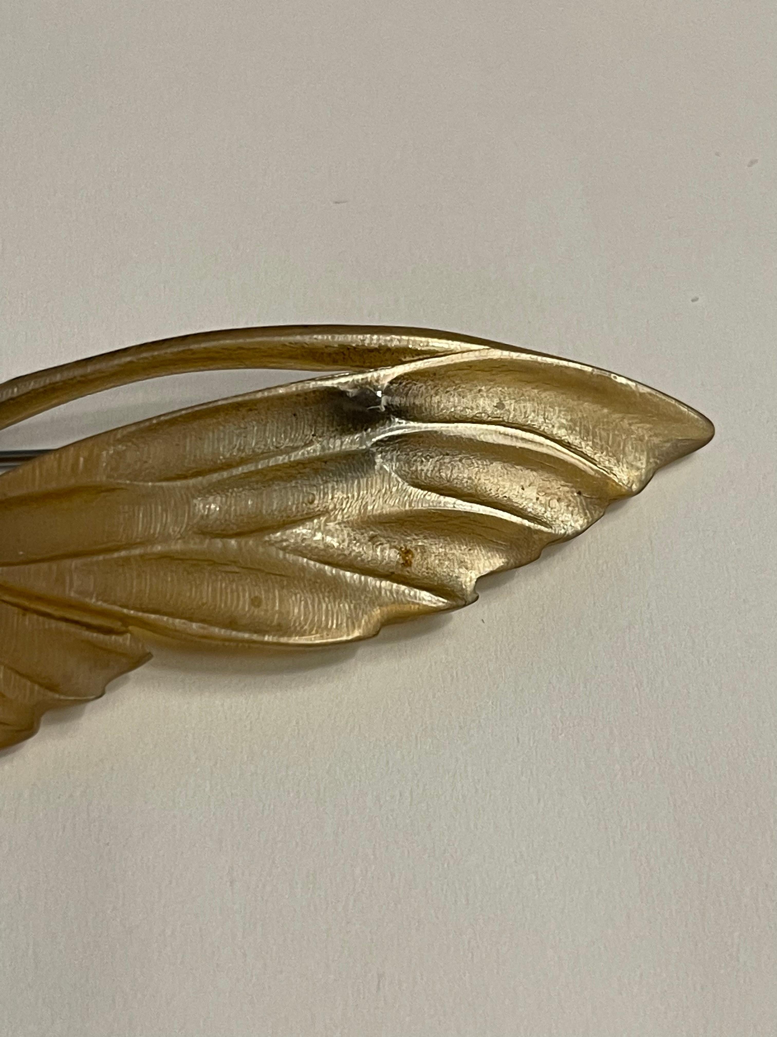 Art Nouveau Spilla francese Butterfly large firmata GIP For Georges Pierre in corno e vetro 1900 in vendita