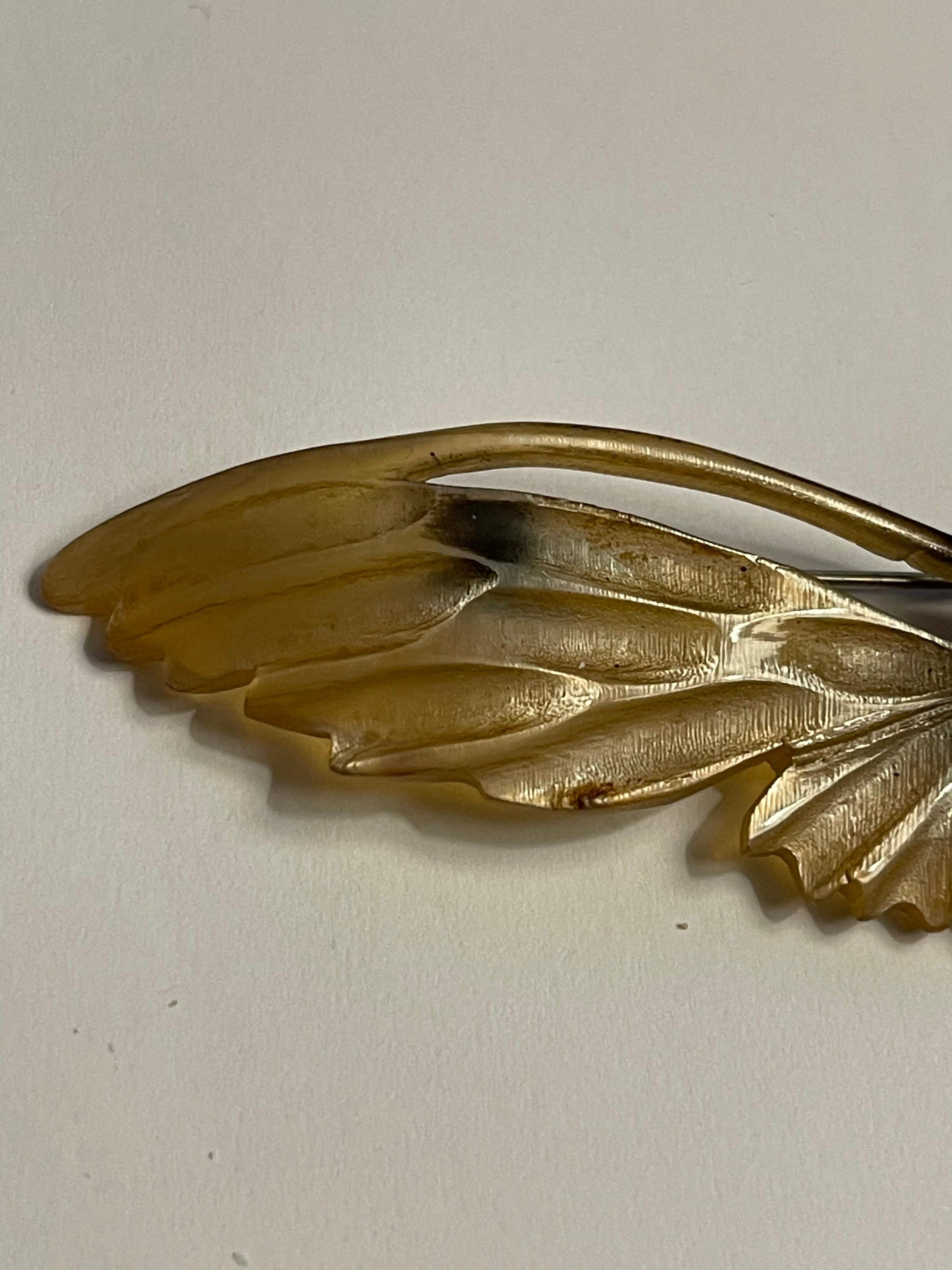 Francese Spilla francese Butterfly large firmata GIP For Georges Pierre in corno e vetro 1900 in vendita