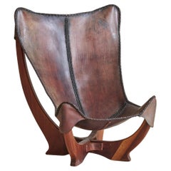 French Butterfly Lounge Chair in Cowhide Leather, 1960s